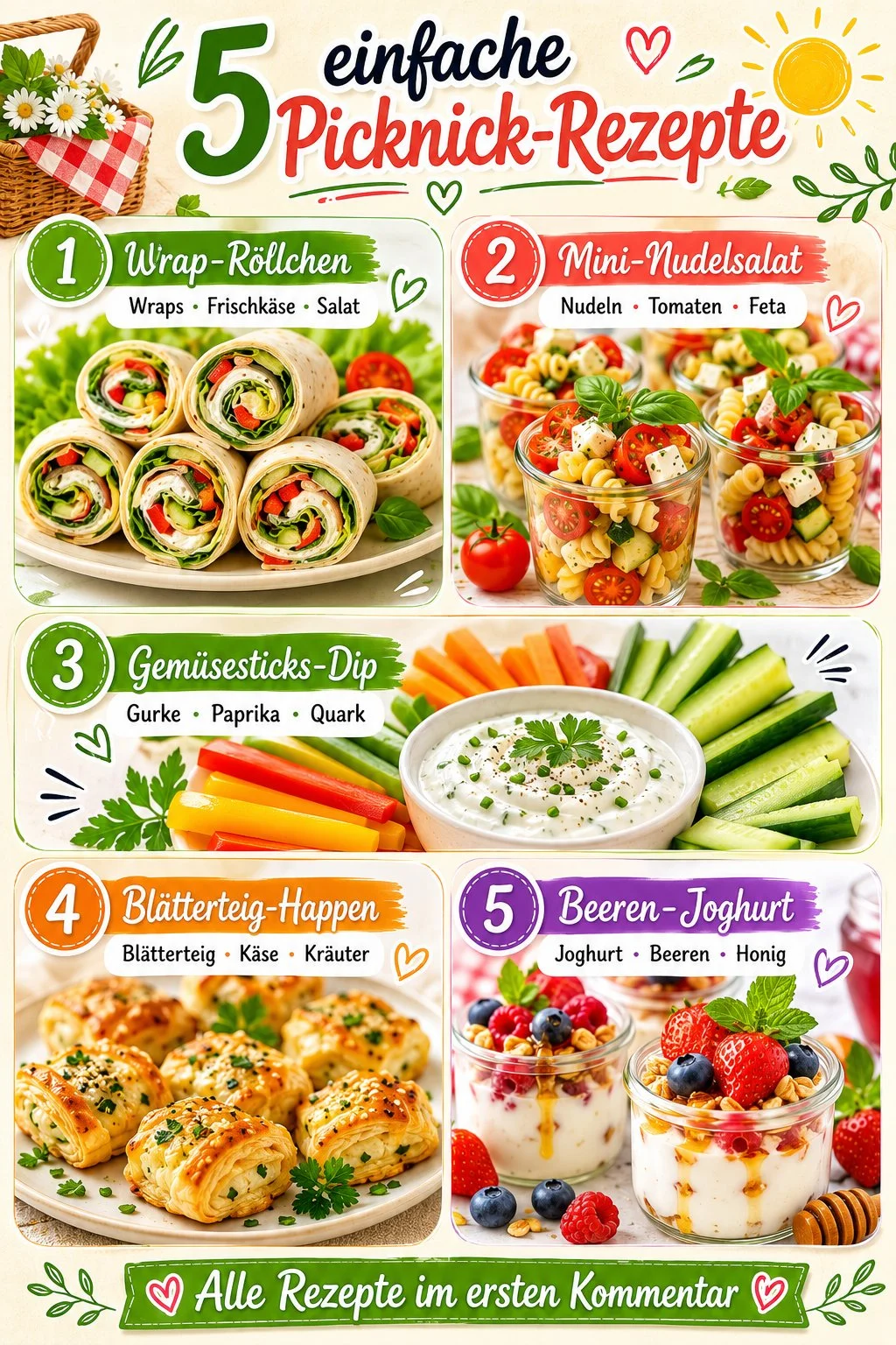 Einfache Picknick-Rezepte für den Sommer, ideal für gesellige Ausflüge.