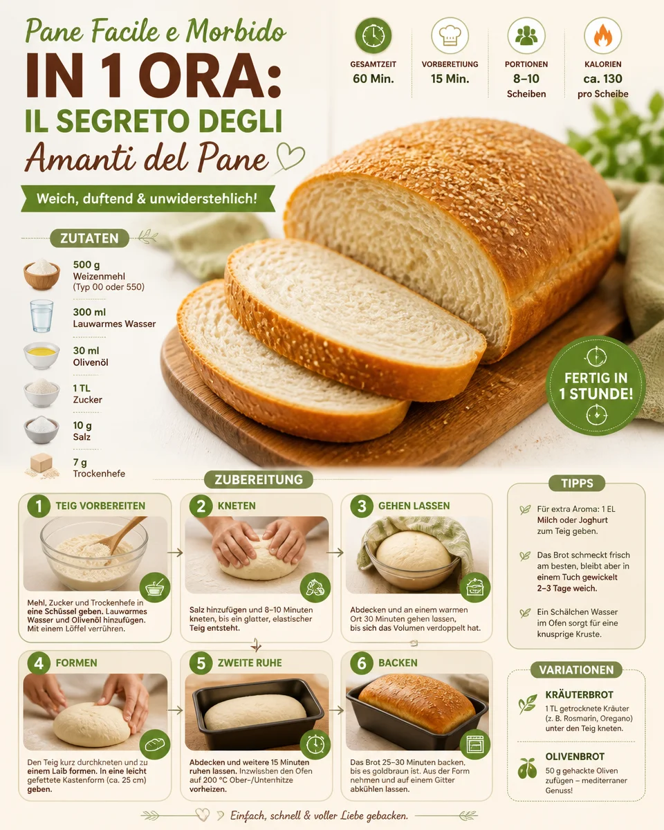 Einfaches weiches Brot, das in 1 Stunde zubereitet wird.