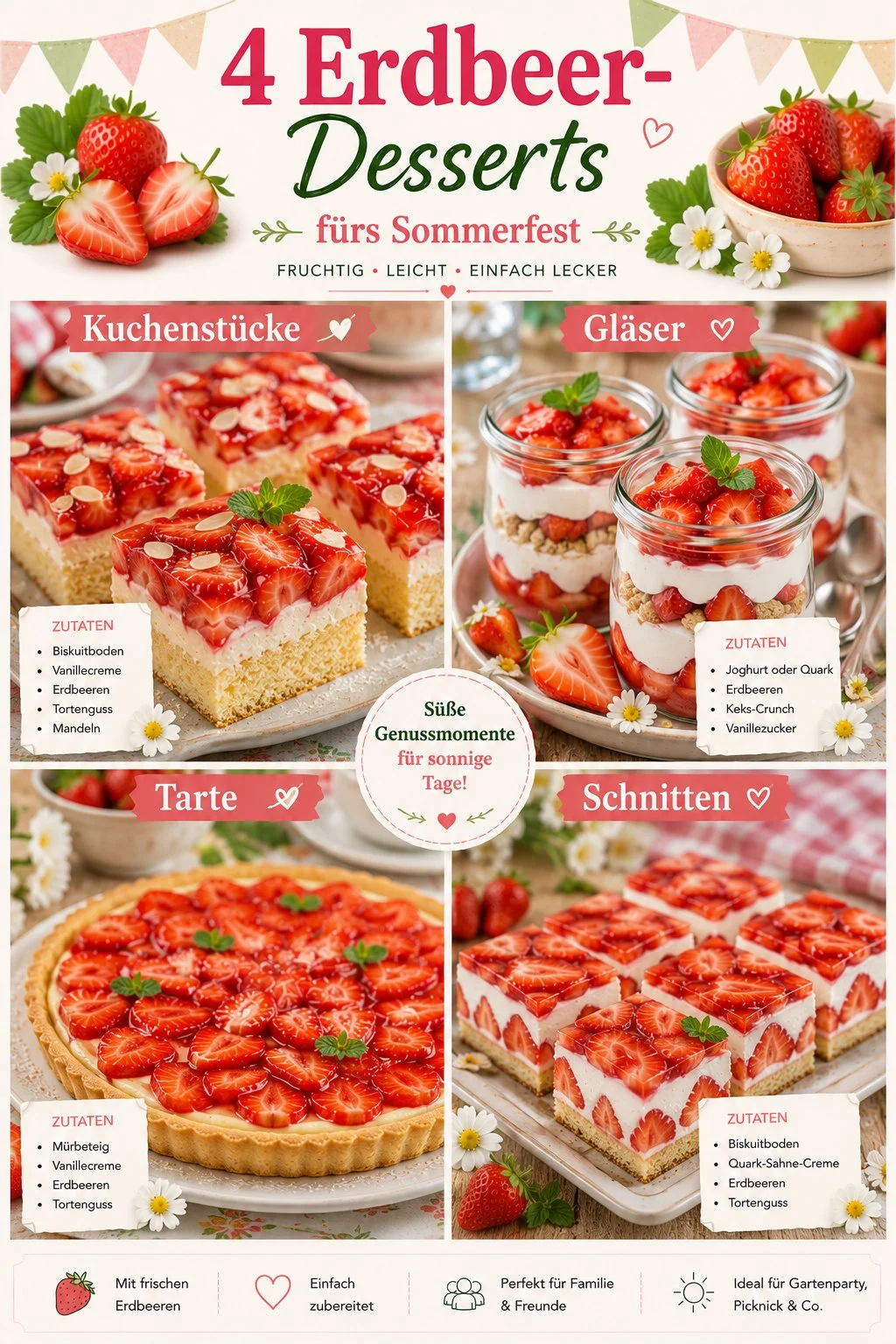 Köstliche Erdbeer-Desserts für ein Sommerfest mit einfachen Rezepten