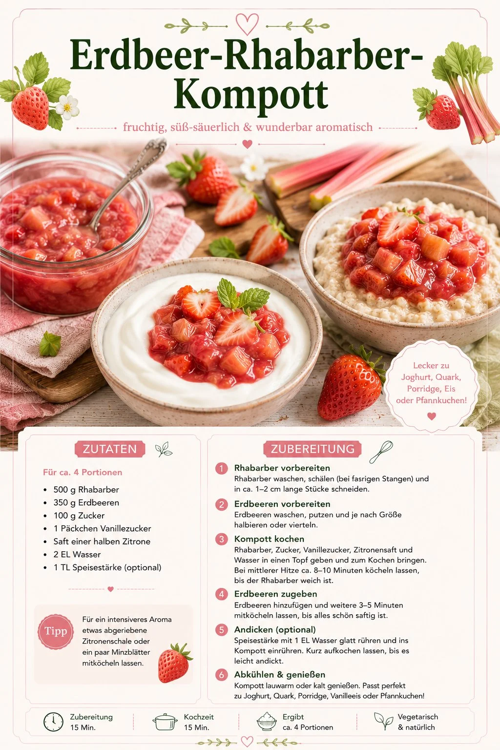 Erdbeer-Rhabarber-Kompott in einer Schüssel zum Verfeinern von Joghurt und Porridge