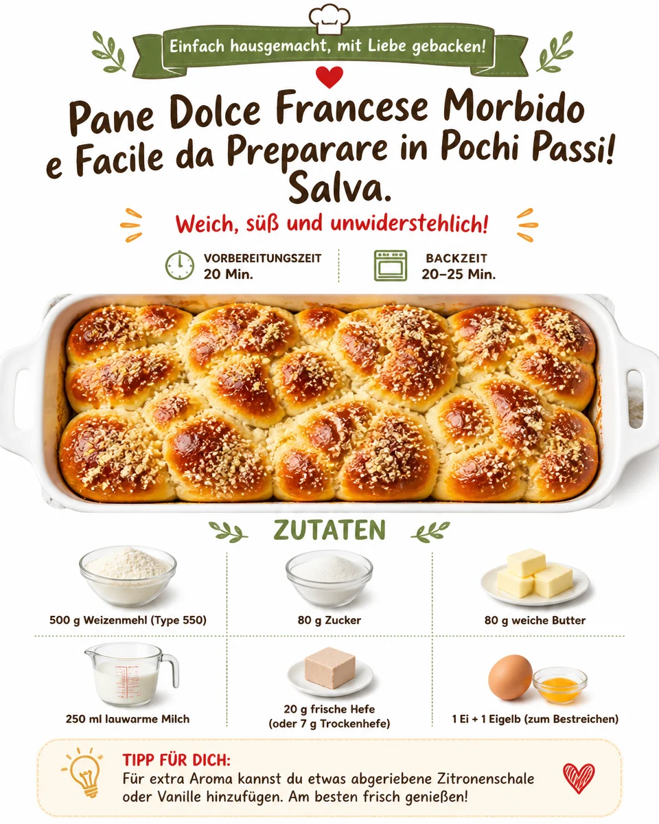 Französisches süßes Brot, weich und einfach in wenigen Schritten zubereitet.