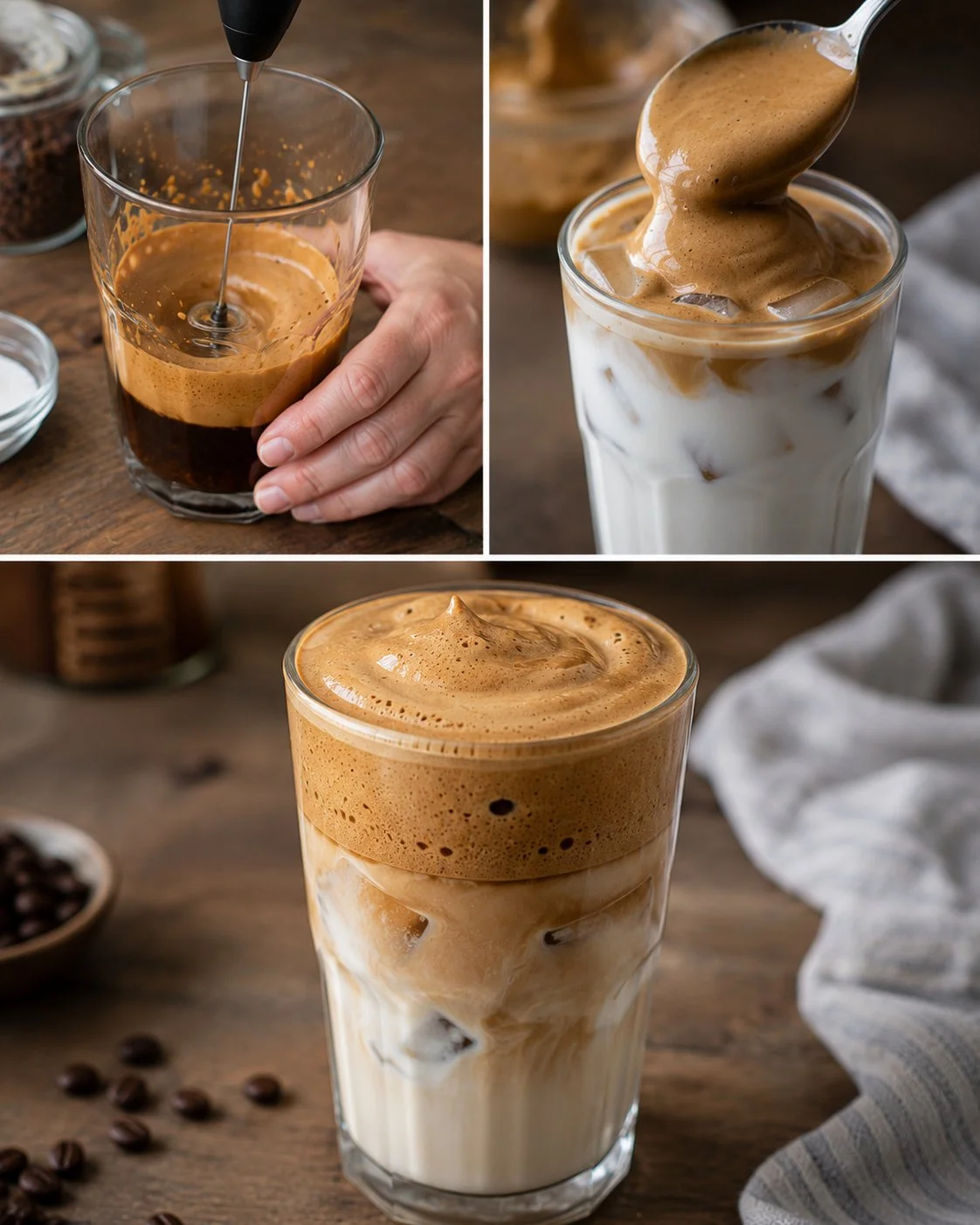 Frappe mit kaltem Kaffee und Milchschaum, köstliches Rezept für den Sommer