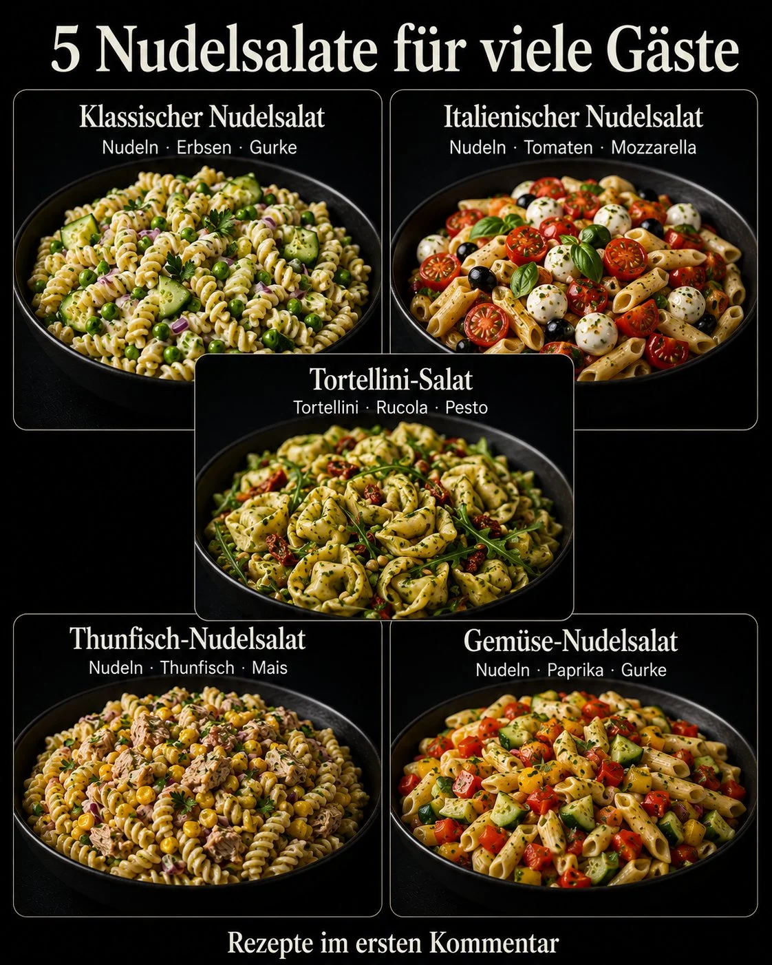 Verschiedene Nudelsalat-Rezepte für große Festgesellschaften