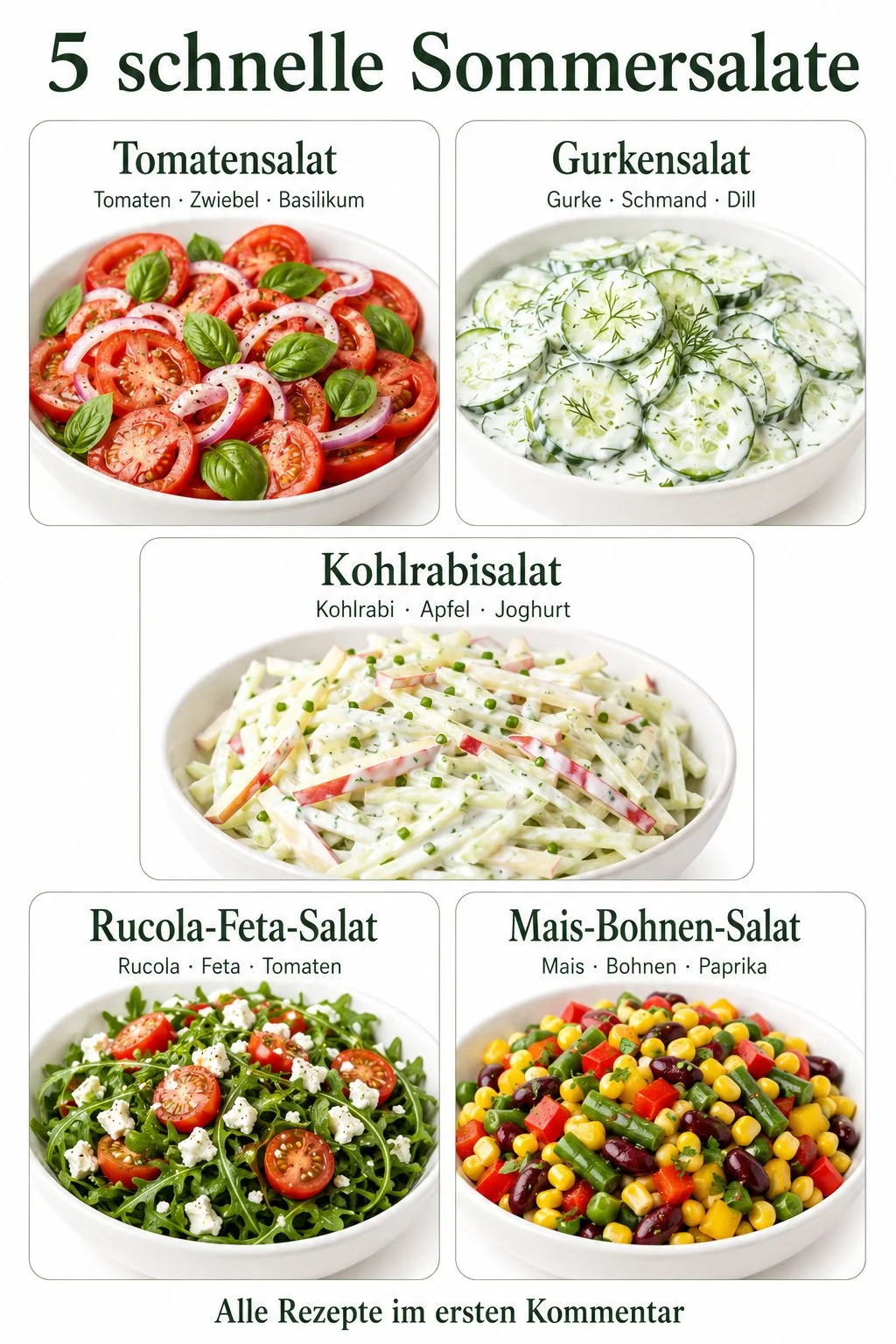 Schnelle Sommersalate mit frischen Zutaten für den Sommer.