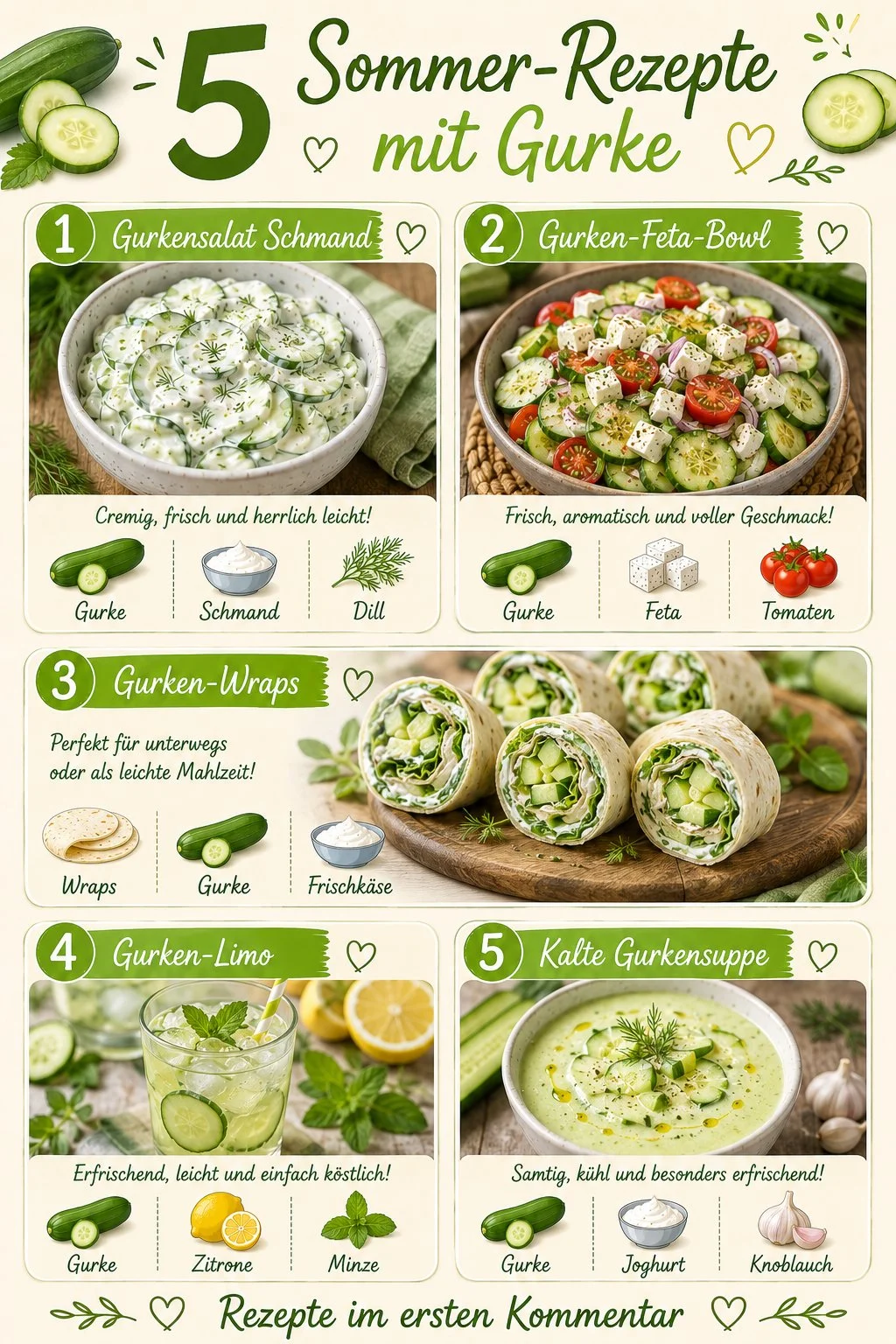 Fünf erfrischende Sommerrezepte mit Gurke für heiße Tage