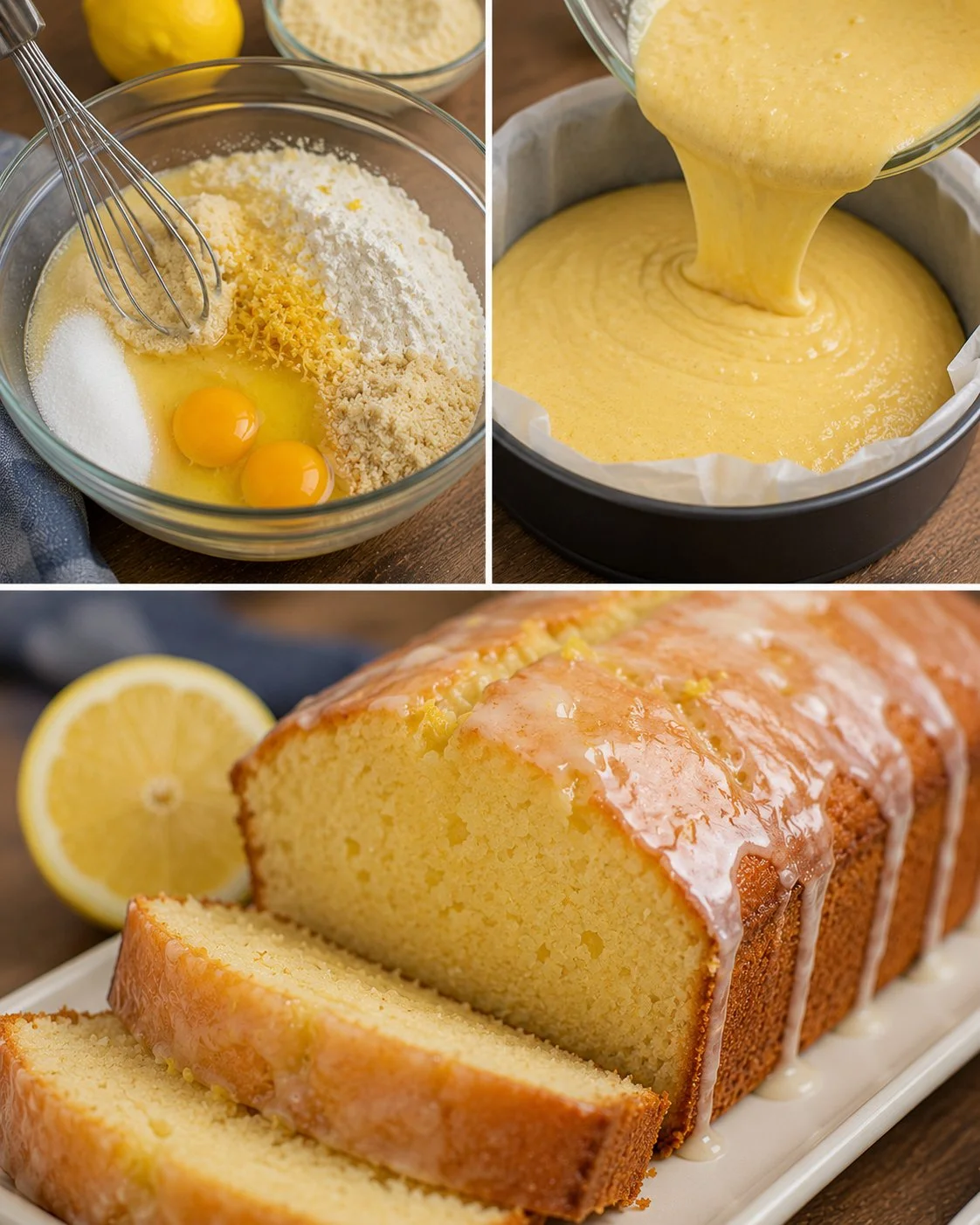 Glutenfreier Zitronenkuchen auf einem Tisch angerichtet