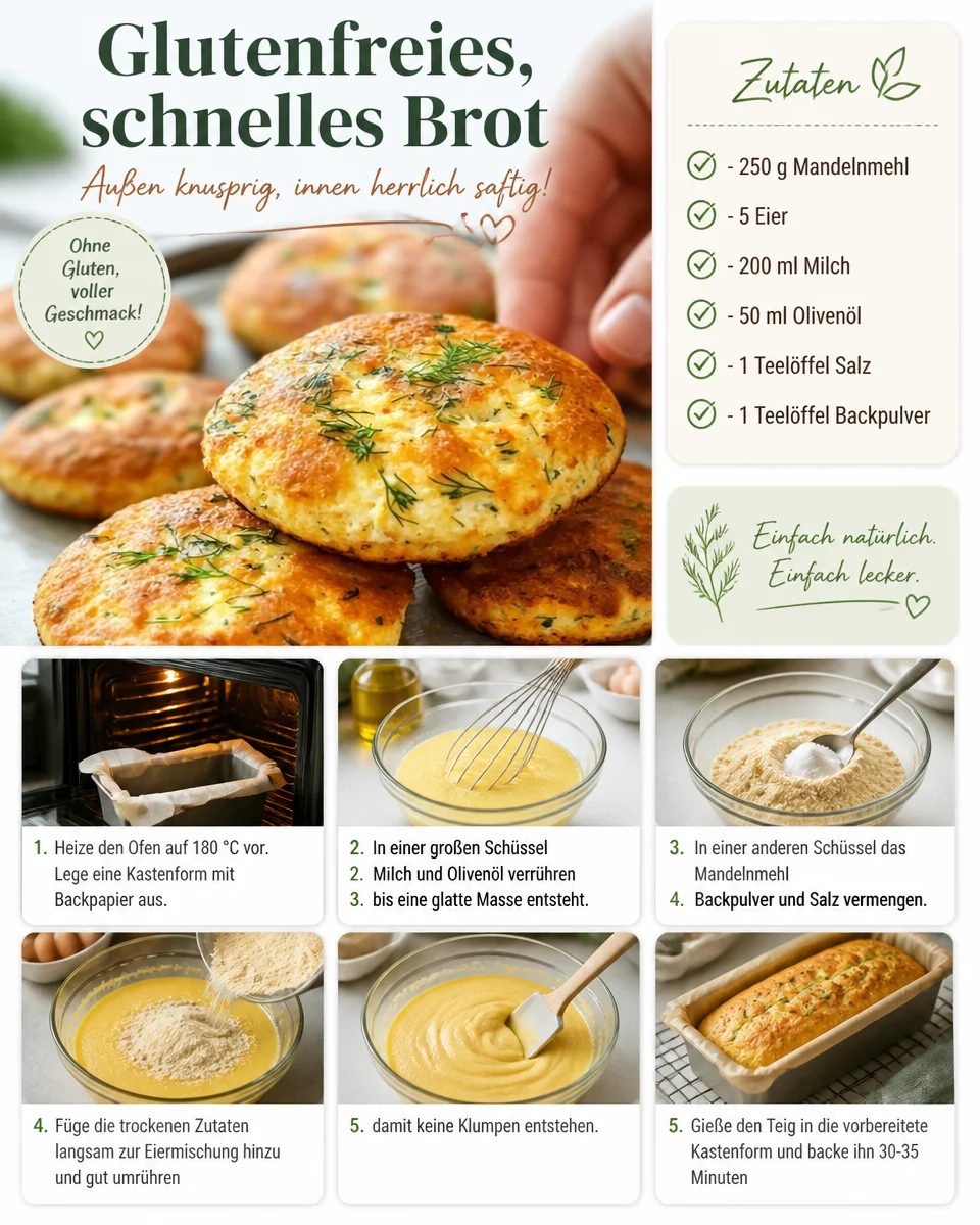 Glutenfreies Brot, das schnell und einfach gebacken wird.