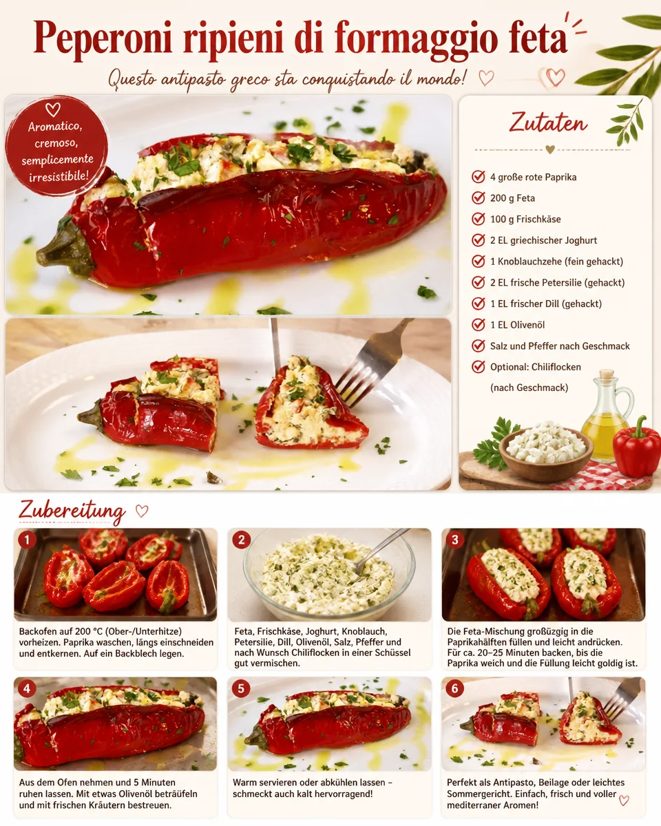Griechische gefüllte Paprika mit Feta als einfache Vorspeise