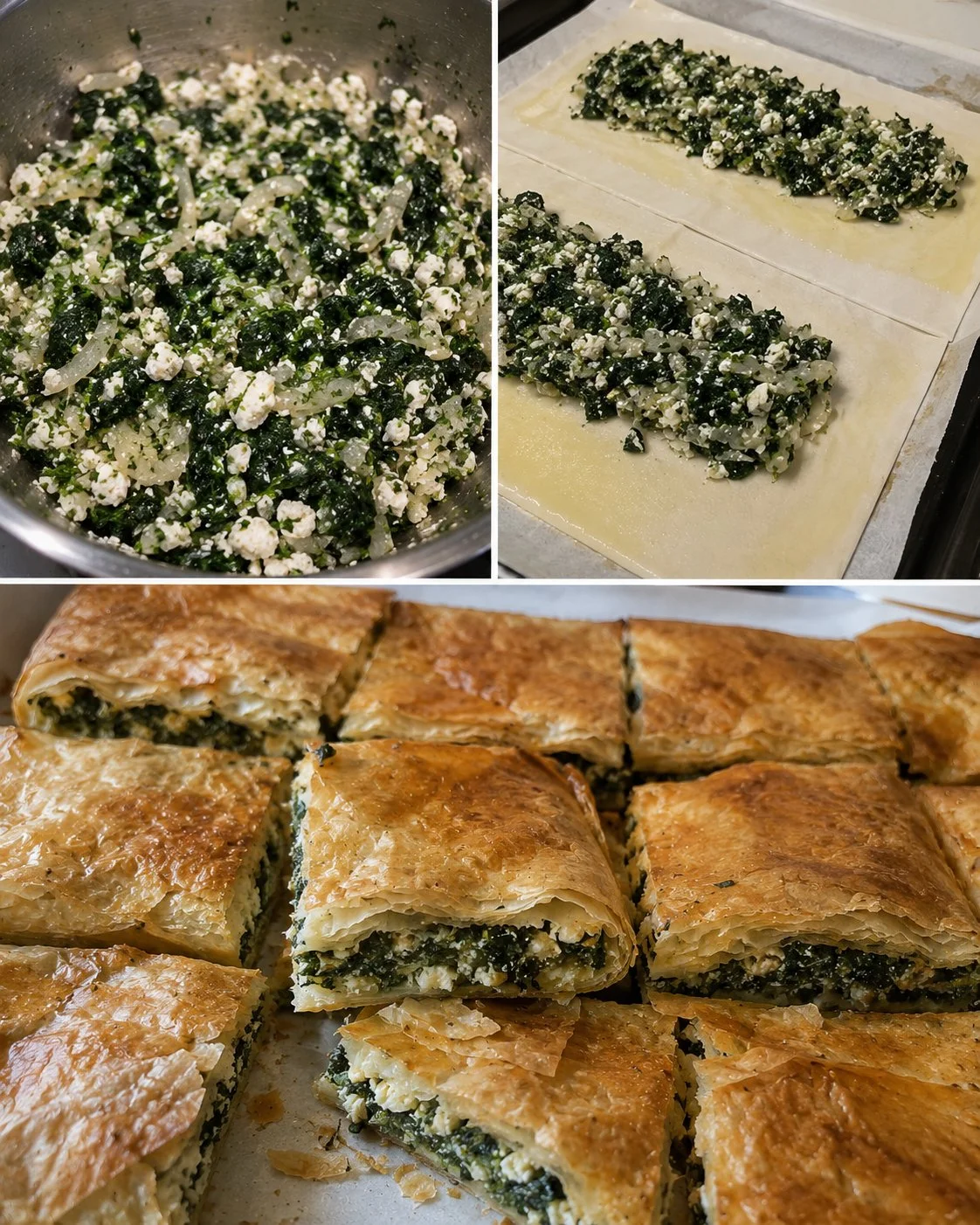 Griechische Spinatpita auf einem Teller, serviert mit frischen Kräutern.