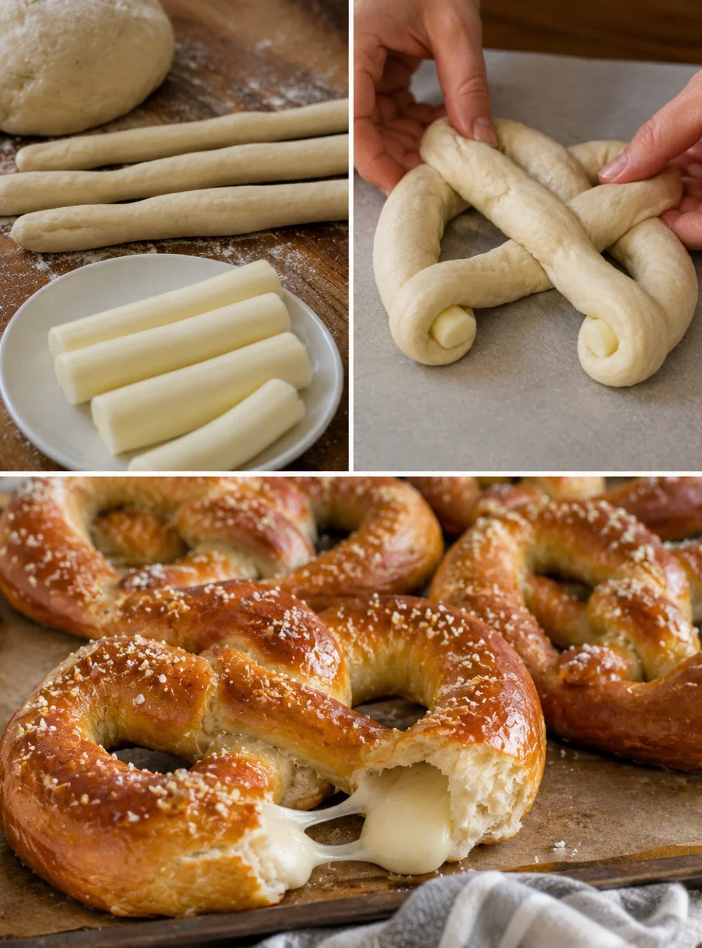 Selbstgemachte, herzhafte Käsebrezeln frisch aus dem Ofen