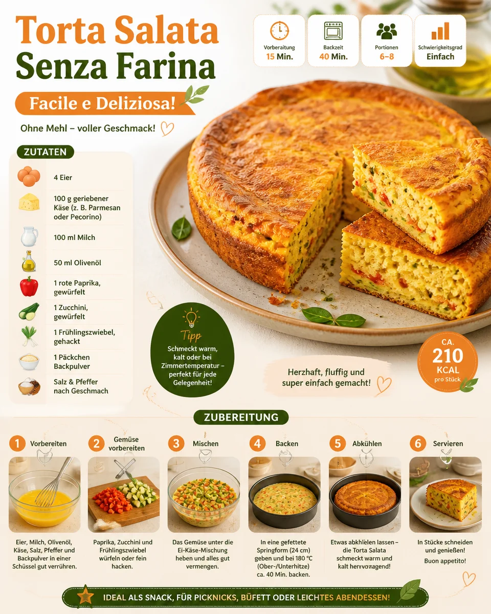Herzhafte Torte ohne Mehl, einfach und lecker zubereitet