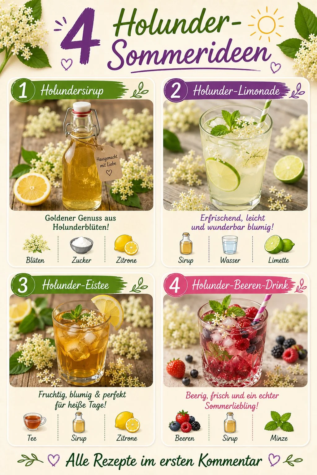 Holunder-Sommerideen für kreative Rezepte und Dekorationsideen.