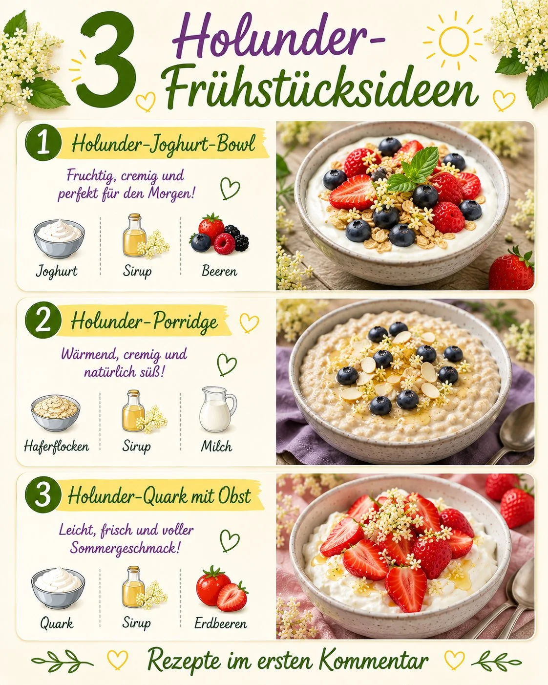 Leckeres Frühstück mit Holunderblüten inspirierten Ideen und Rezepten.