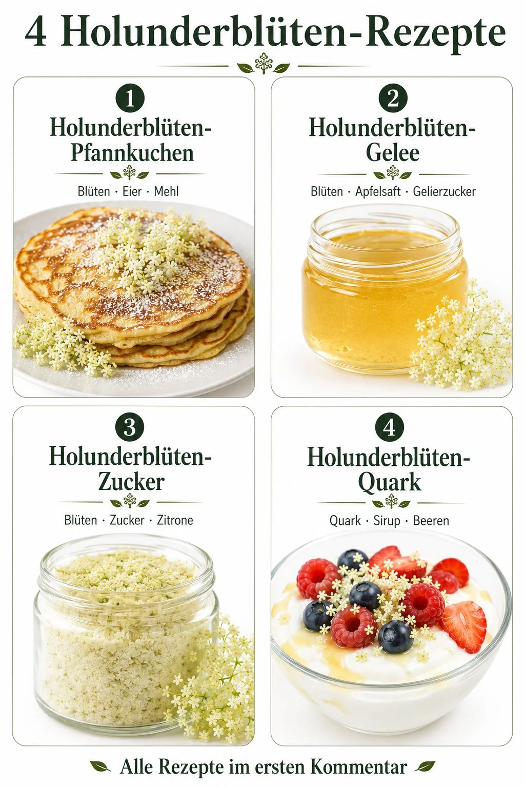 Erfrischende Getränke und Desserts mit Holunderblüten-Rezepten.