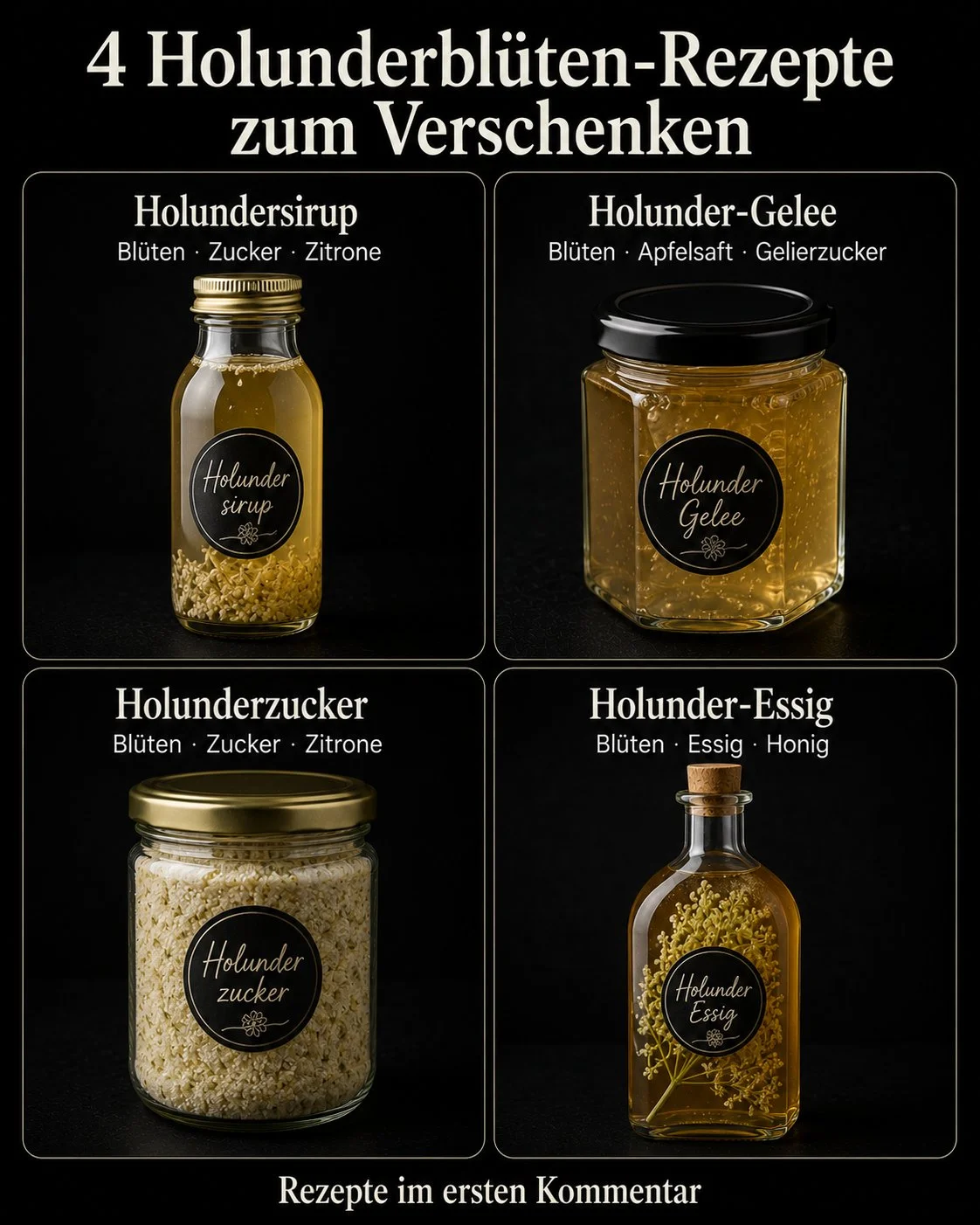 Leckere Holunderblüten-Rezepte für Getränke und Desserts, verfeinert mit Blüten.