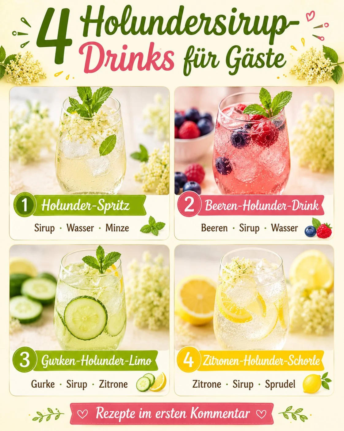 Erfrischende Holundersirup-Drinks für Gäste zubereiten