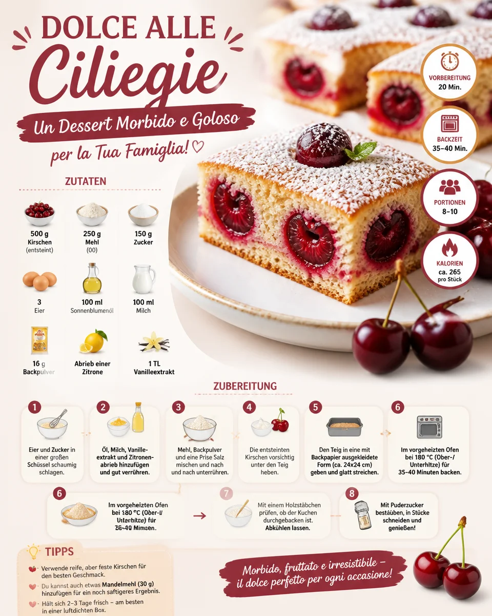 Leckeres Kirschen-Dessert für die Familie serviert auf einem schönen Teller