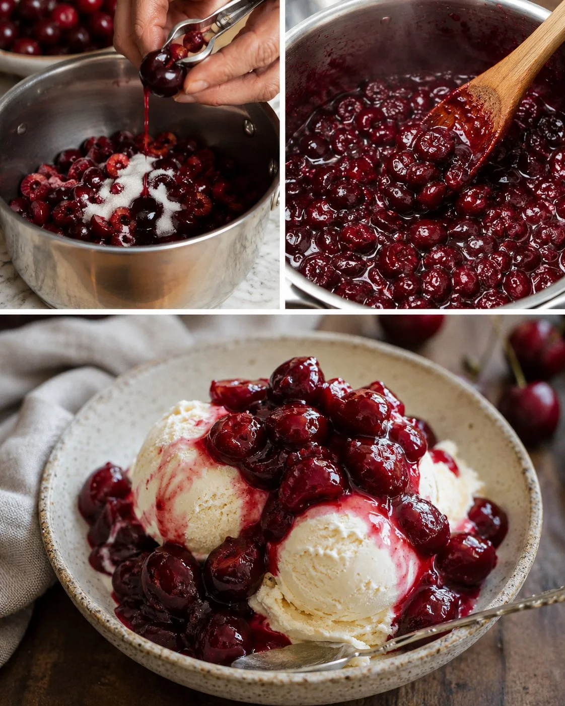 Frisches Kirschkompott in einer Schüssel, ideal für Desserts und Kuchen
