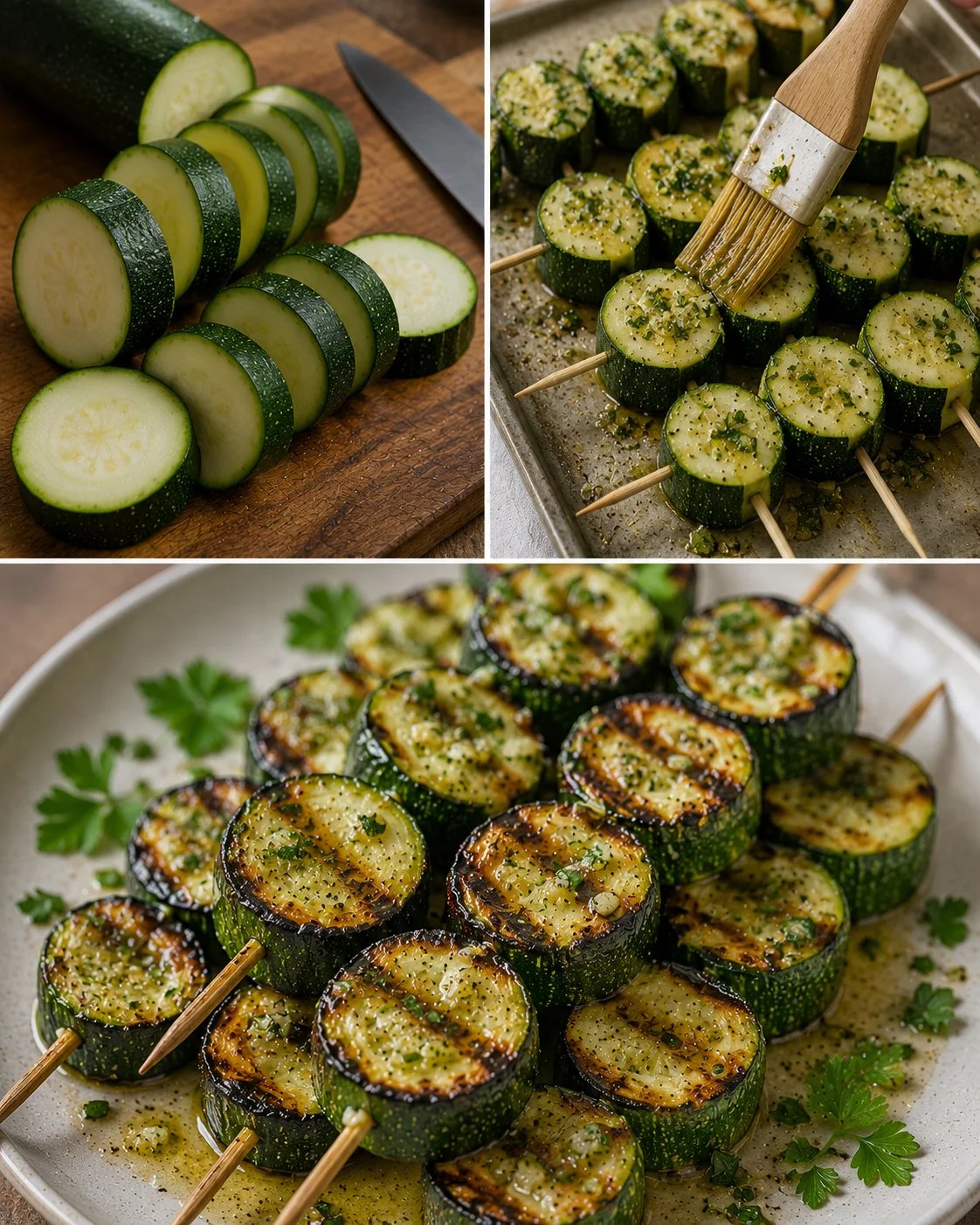 Knoblauch-Butter-Zucchini-Spieße auf dem Grill, perfekt für Sommerabende