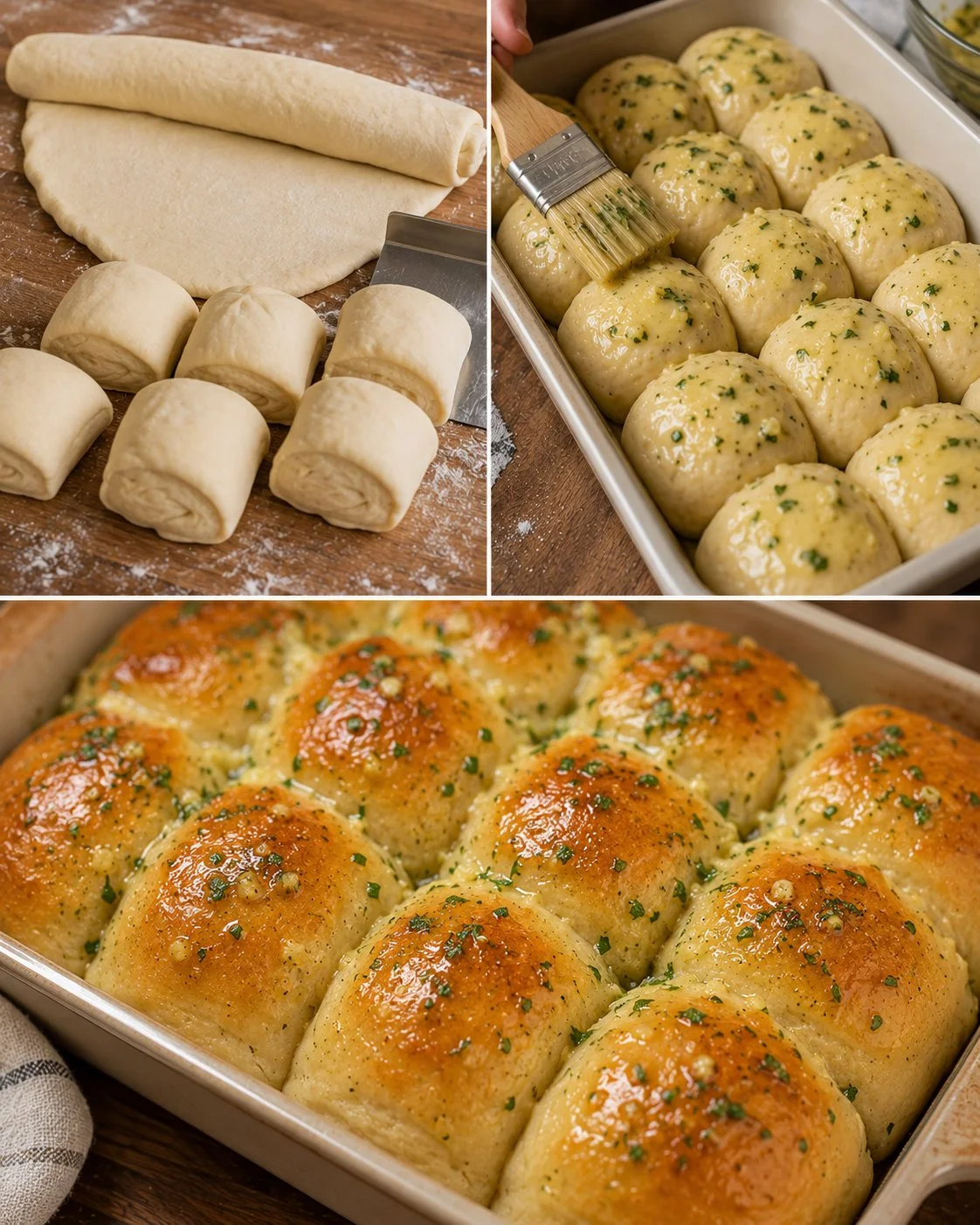 Knoblauchbrötchen frisch aus dem Ofen, knusprig und goldbraun