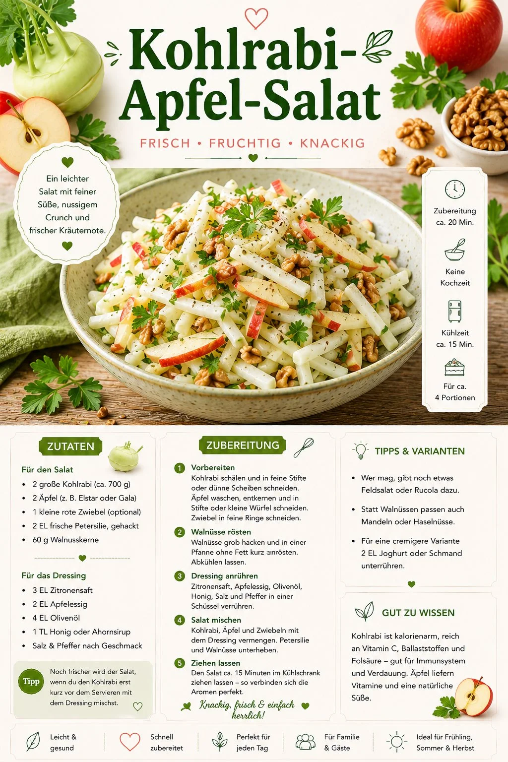 Kohlrabi-Apfel-Salat mit Walnüssen, frisch und lecker angerichtet