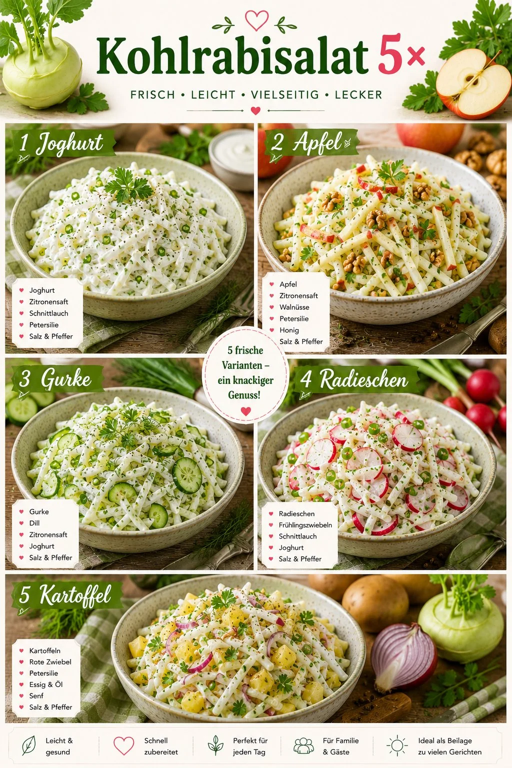 Frischer Kohlrabisalat mit Gemüse und einer leichten Vinaigrette