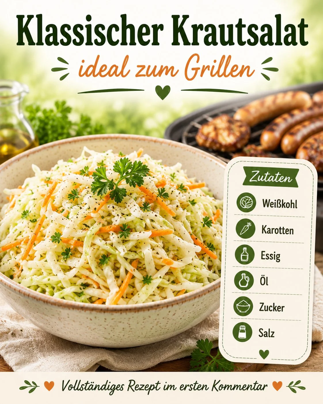 Krautsalat als klassische Beilage für Grillen und Sommergerichte