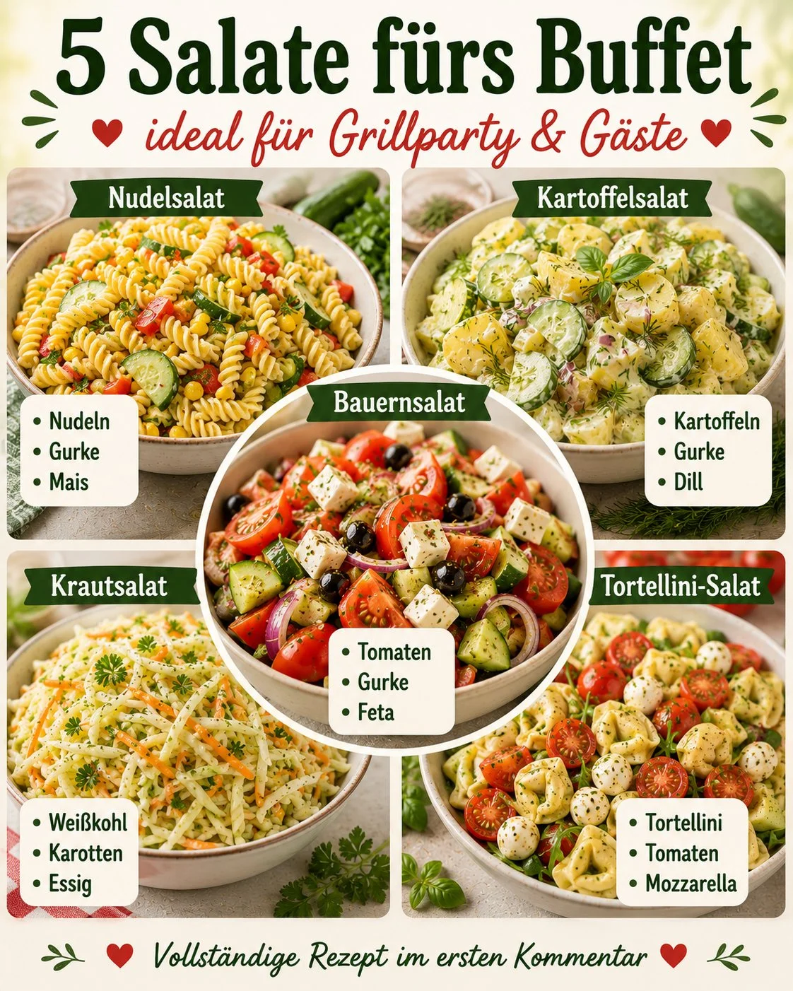 Verschiedene leckere Salate für Buffet und Grillpartys