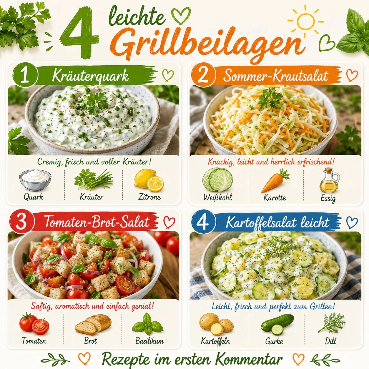 Leichte Grillbeilagen für sommerliche Grillpartys und entspannte Tage.