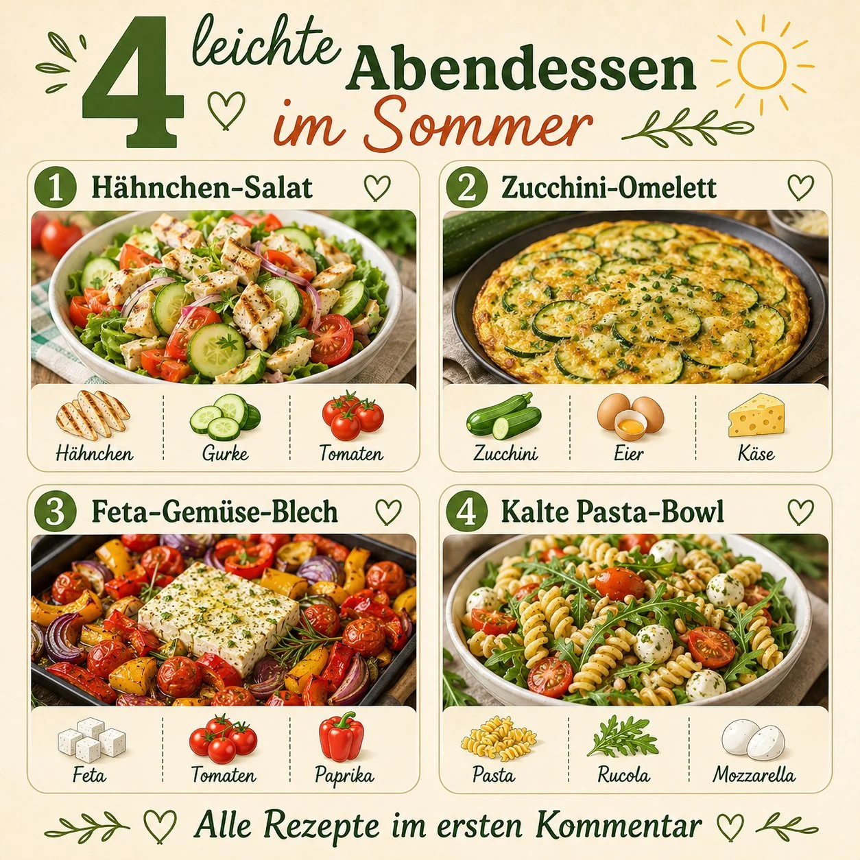 Leckeres Sommer-Abendessen mit frischen Zutaten auf dem Tisch