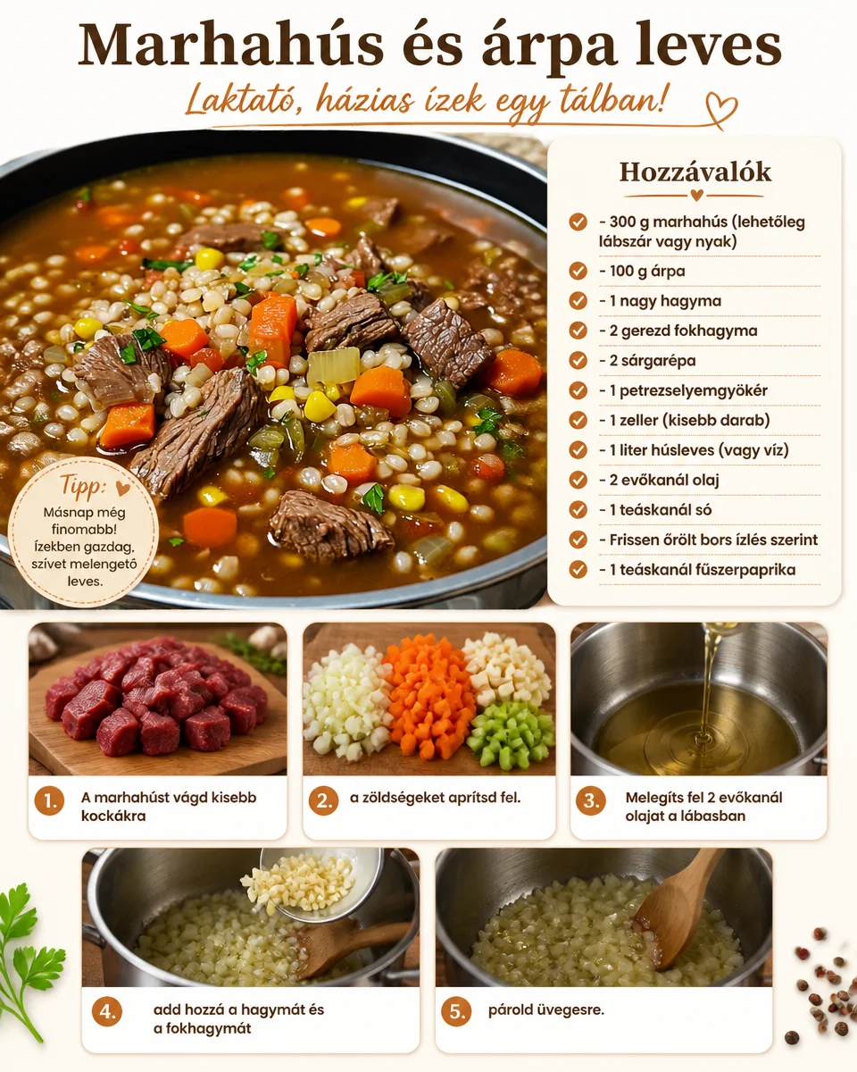 Köstliche Marhahús leves mit Rindfleisch und Gerste in einer Schüssel.