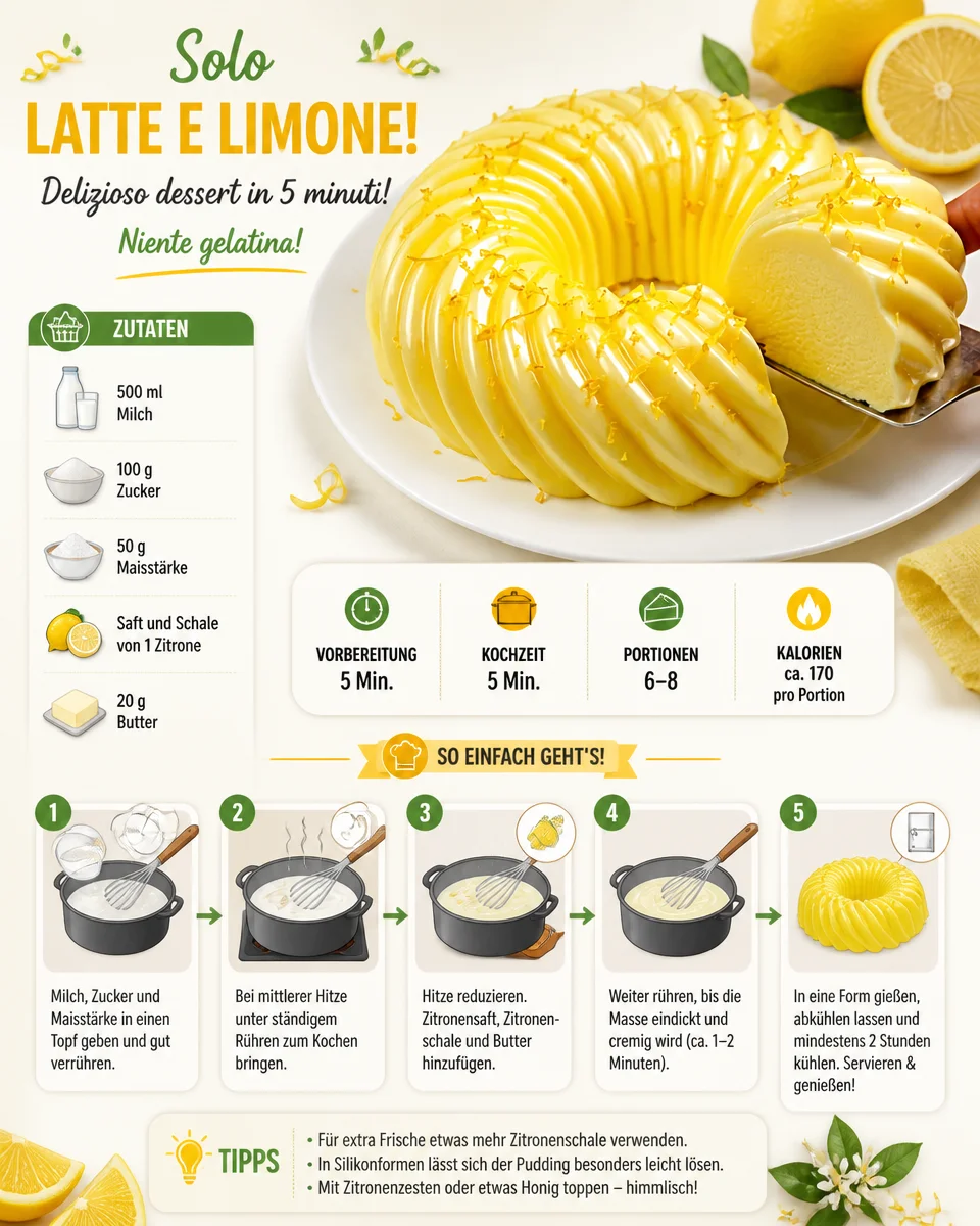 Schnelles Dessert mit Milch und Zitrone, zubereitet ohne Gelatine oder Kochen