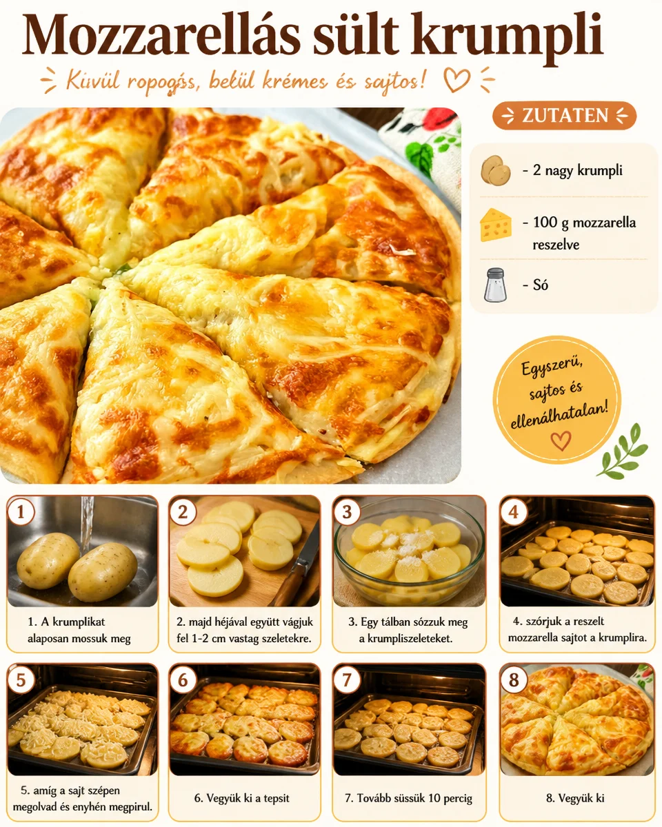 Mozzarellás sült krumpli mit knusprigen Pommes und geschmolzenem Käse