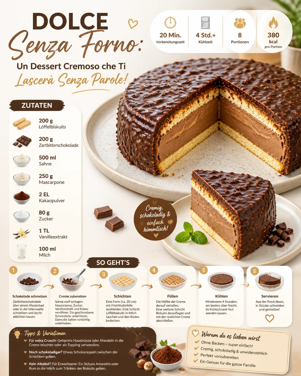 Cremiges No-Bake-Dessert auf einem Teller mit frischen Früchten garniert
