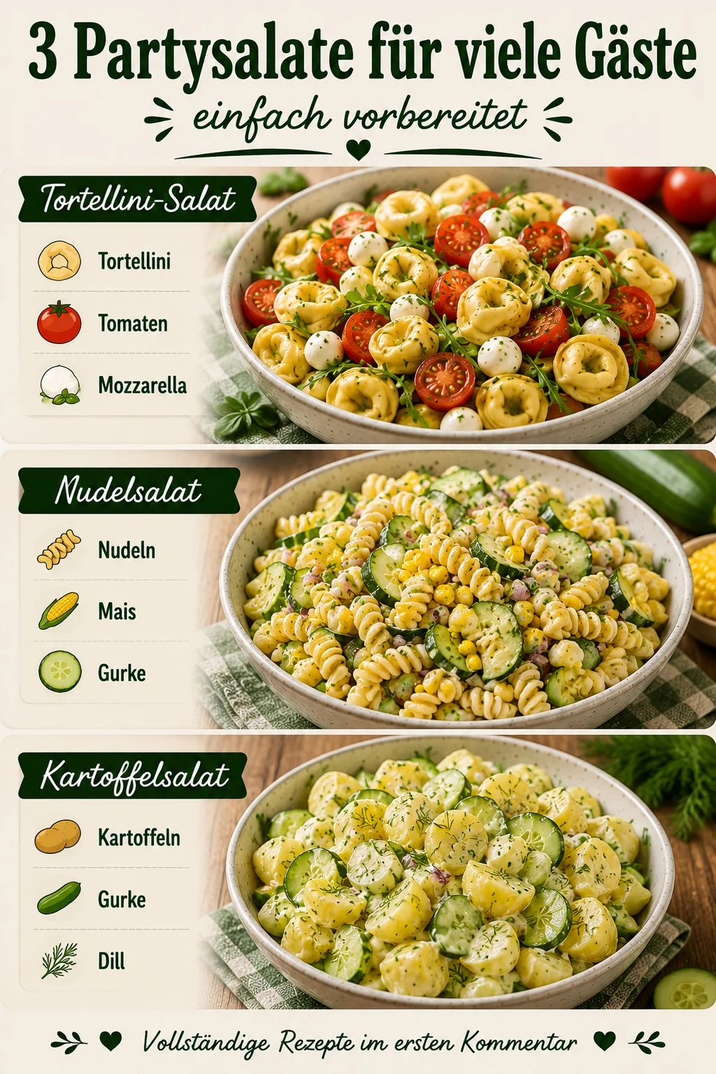 Delikate Partysalate für zahlreiche Gäste zubereitet