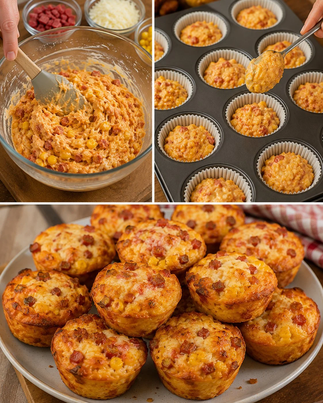Leckere Pizza-Muffins für Kindergeburtstagsparty serviert auf buntem Teller.