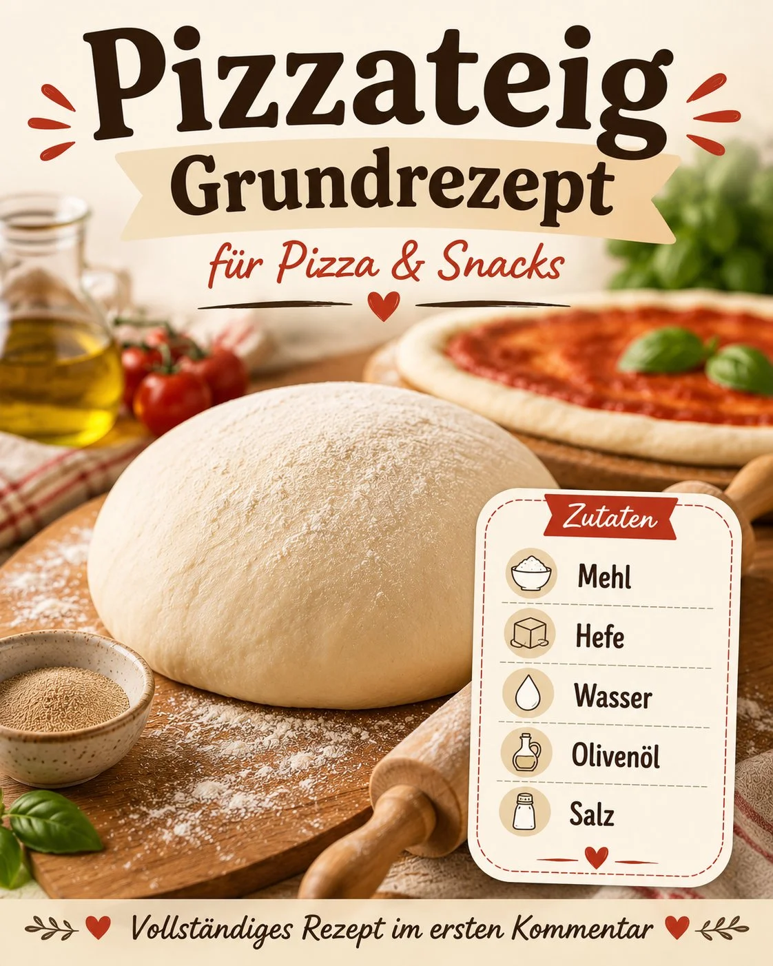 Hausgemachter Pizzateig für Blechpizza und Snacks