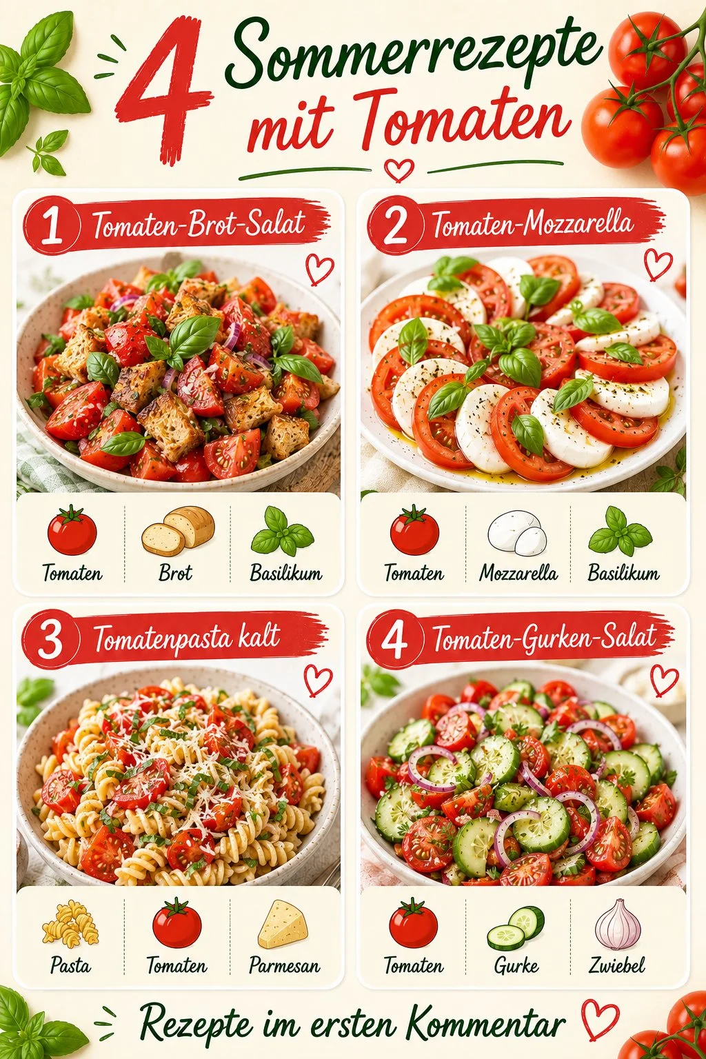 Leckere Sommergerichte mit frischen Tomaten zubereitet