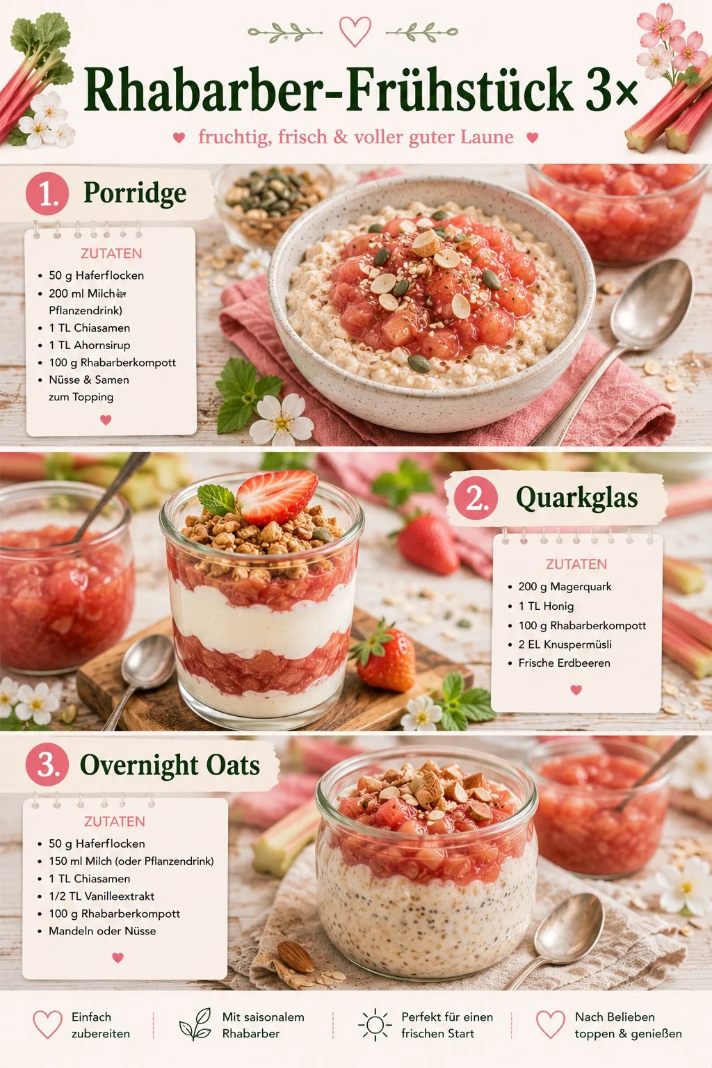 Rhabarber-Frühstücksrezepte: Porridge, Quarkglas & Overnight Oats