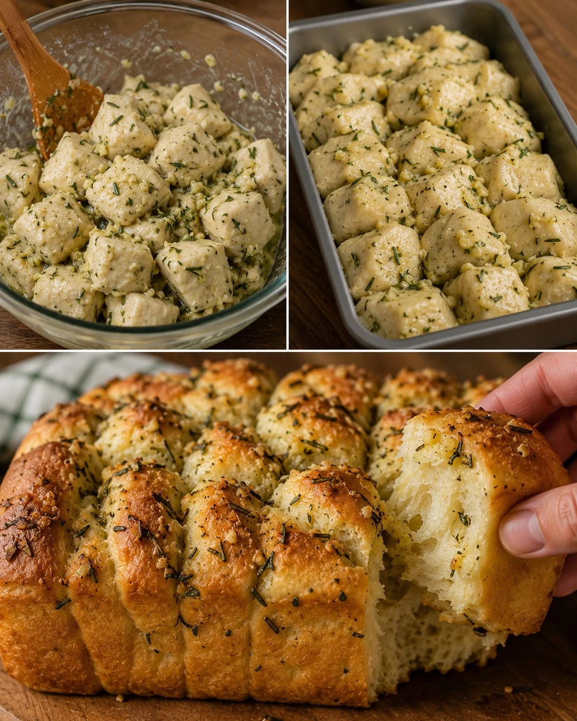 Einfaches Rosmarin-Knoblauch-Zupfbrot frisch gebacken