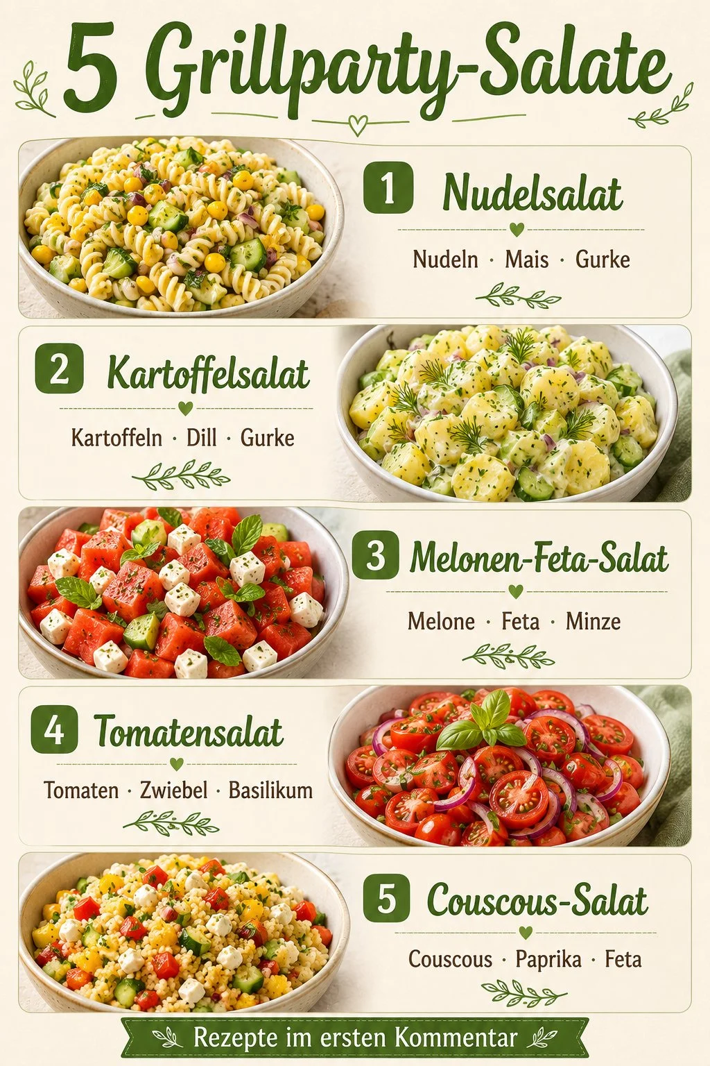 Frische Salate für Grillpartys an heißen Tagen, ideal für ein BBQ