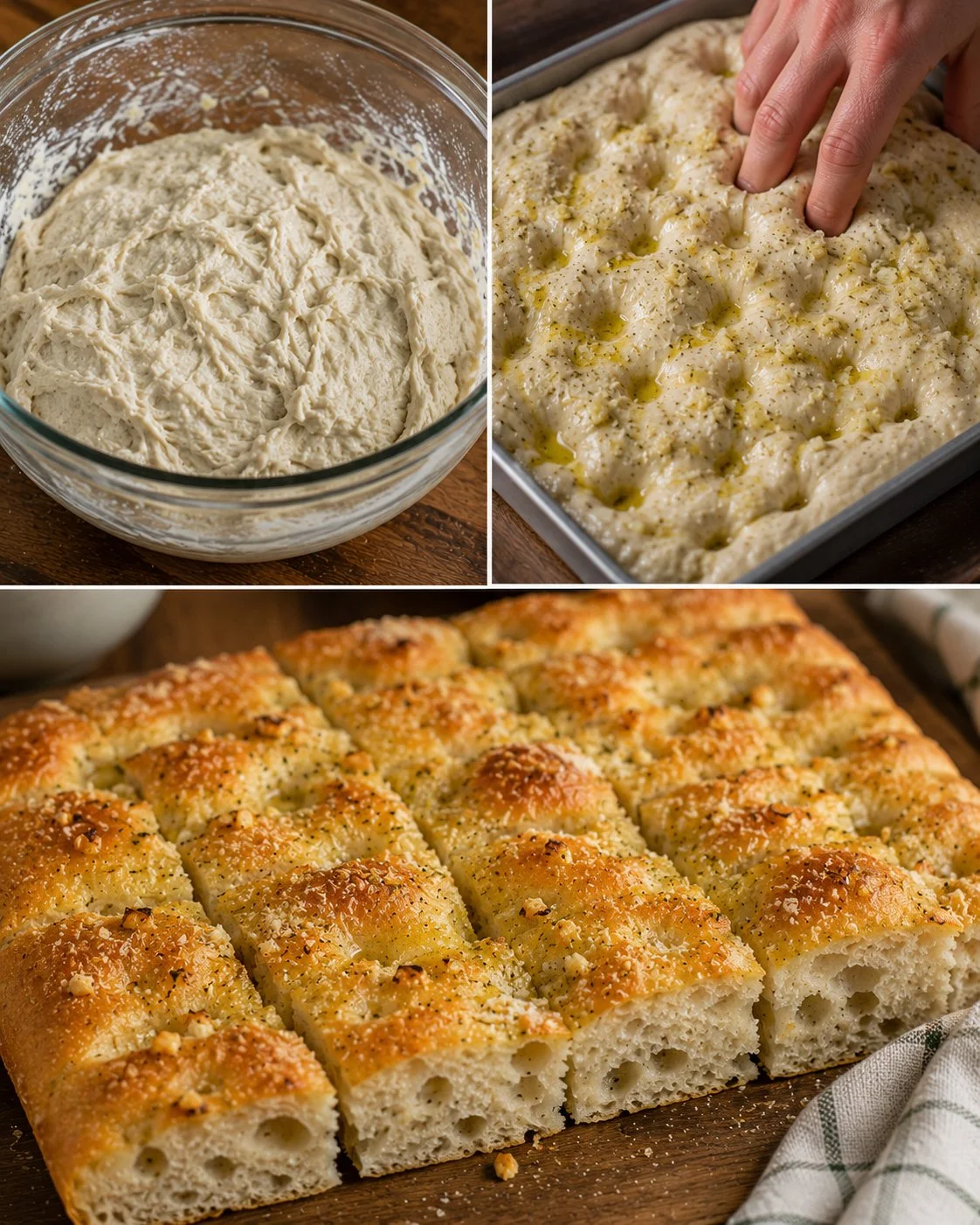 Schnelle Knoblauch Parmesan Focaccia frisch aus dem Ofen.
