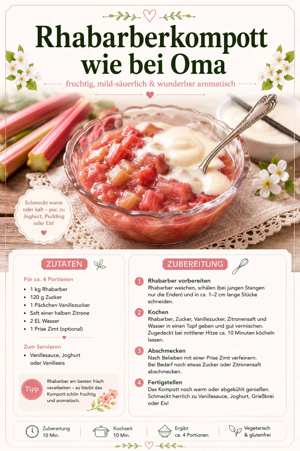 Hausgemachtes Rhabarberkompott nach traditionellem Rezept von Oma