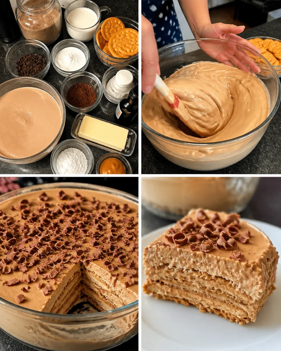 Cremiges, verführerisches sommerliches Dessert ohne Backen auf einem Tisch