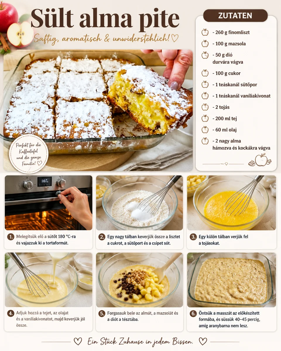 Sült alma pite mit frischen Äpfeln und goldbraunem Teig