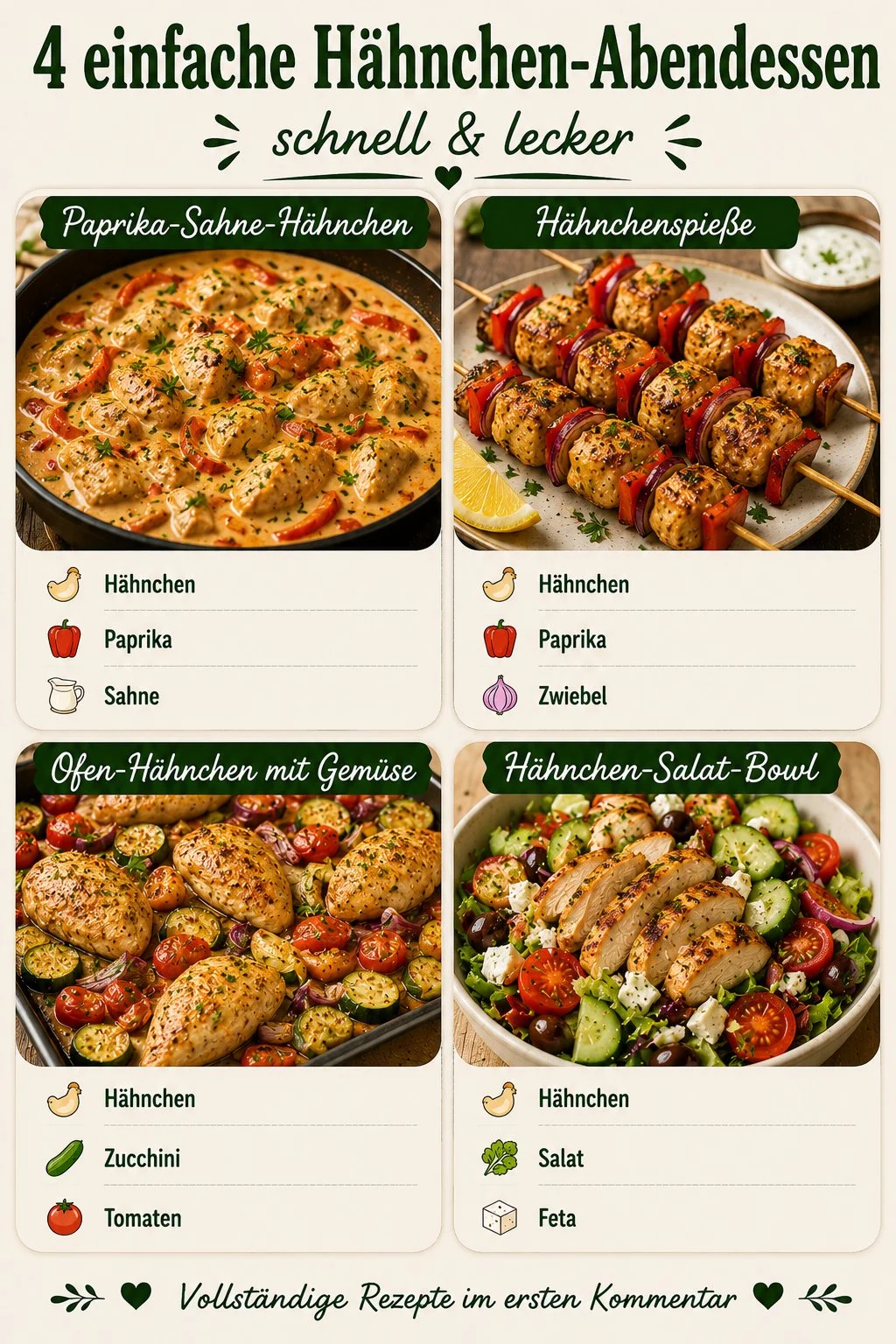 Vier einfache Hähnchen-Abendessen für eine leckere Woche
