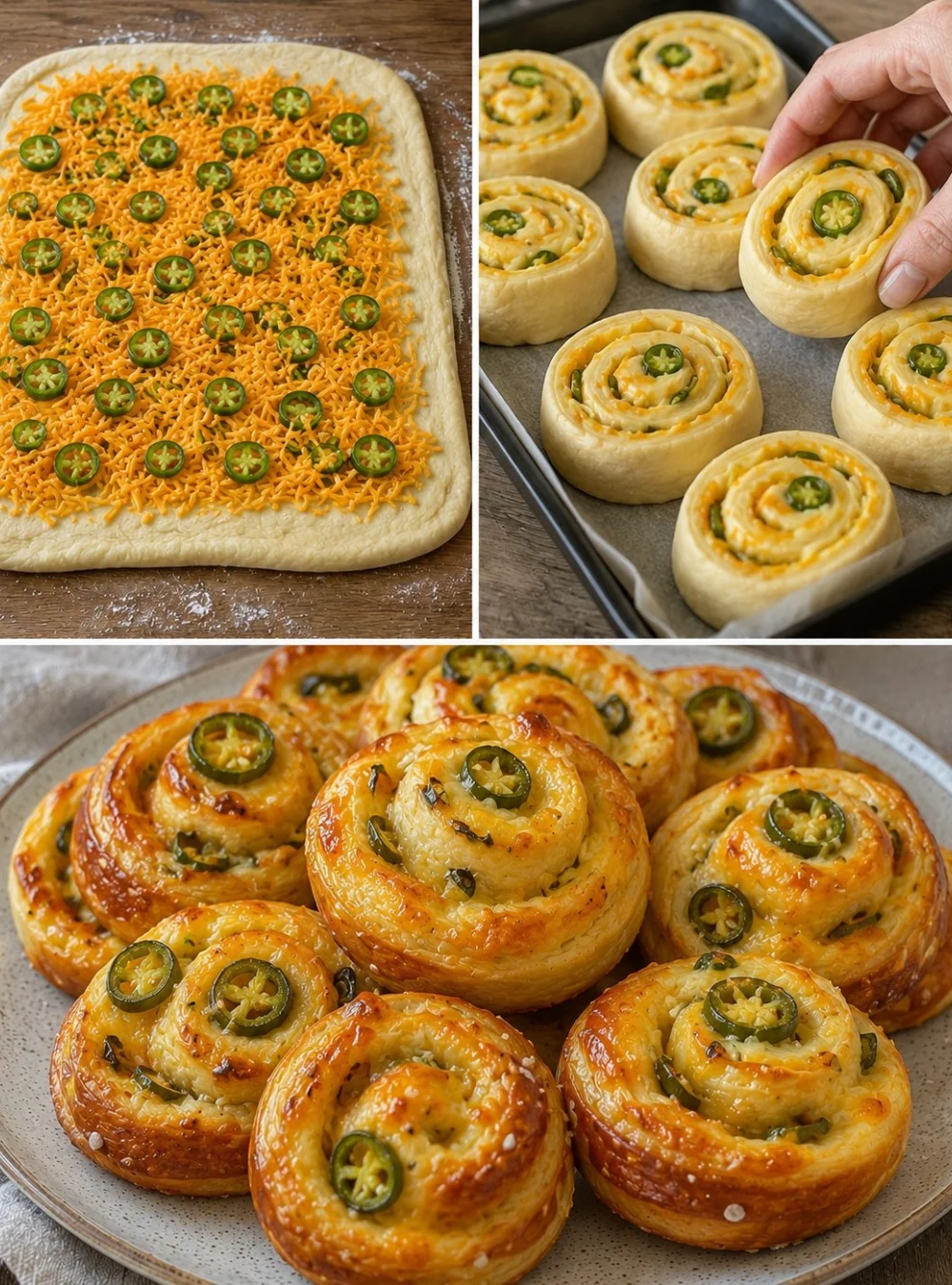 Würzige Cheddar-Jalapeno-Brezelwirbel frisch aus dem Ofen