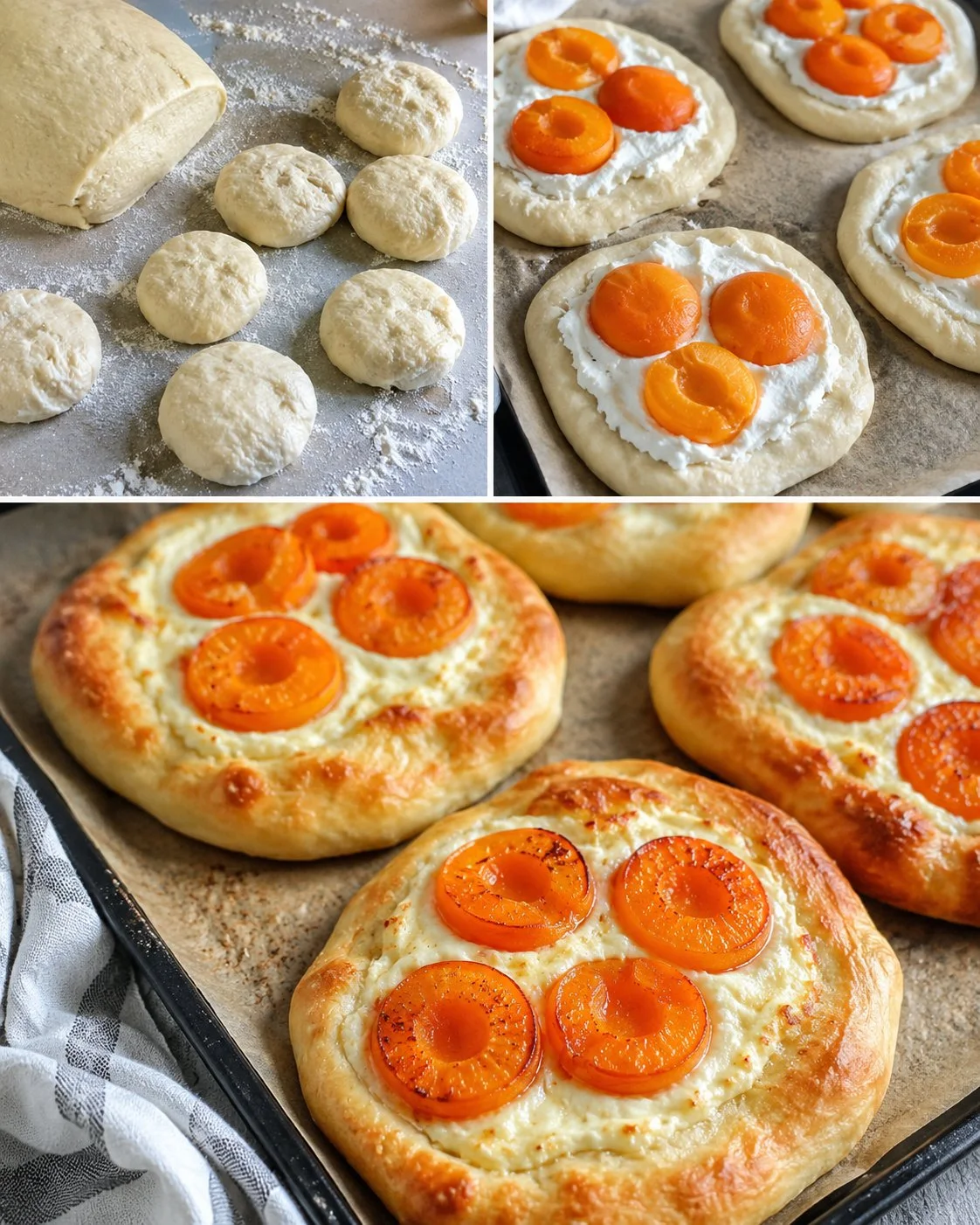 Aprikosen-Ricotta-Fladen aus Hefeteig auf einem Teller