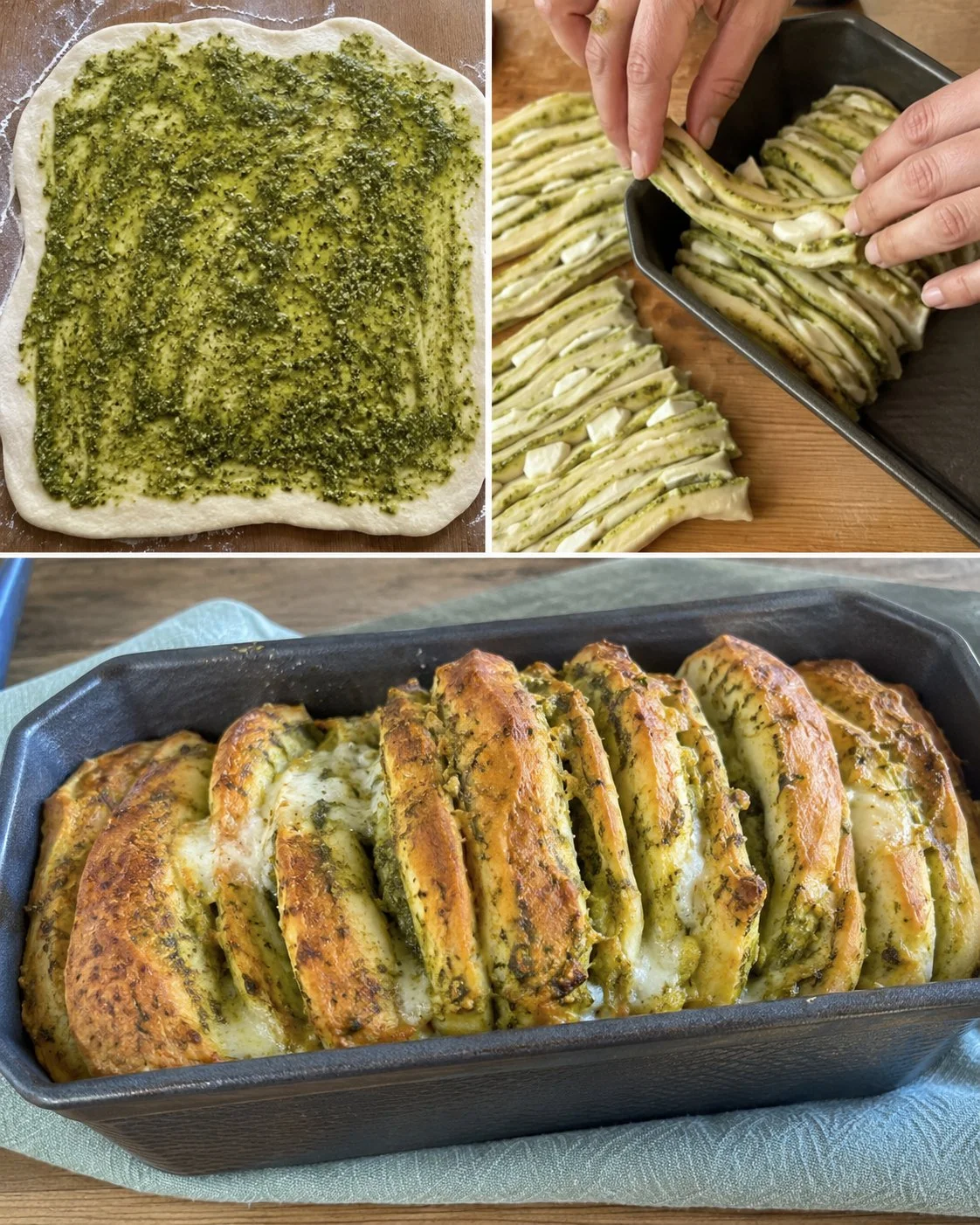 Basilikum-Pesto-Zupfbrot mit Mozzarella frisch serviert