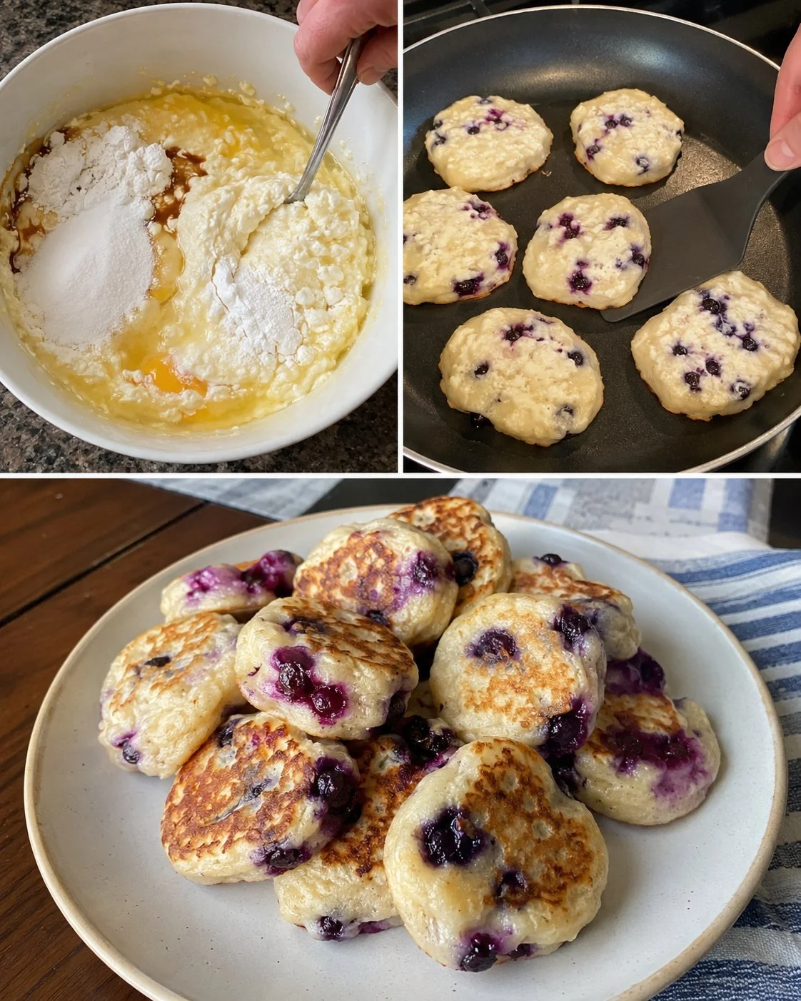 Beeren Quark-Pfannkuchen Bissen auf einem Teller serviert
